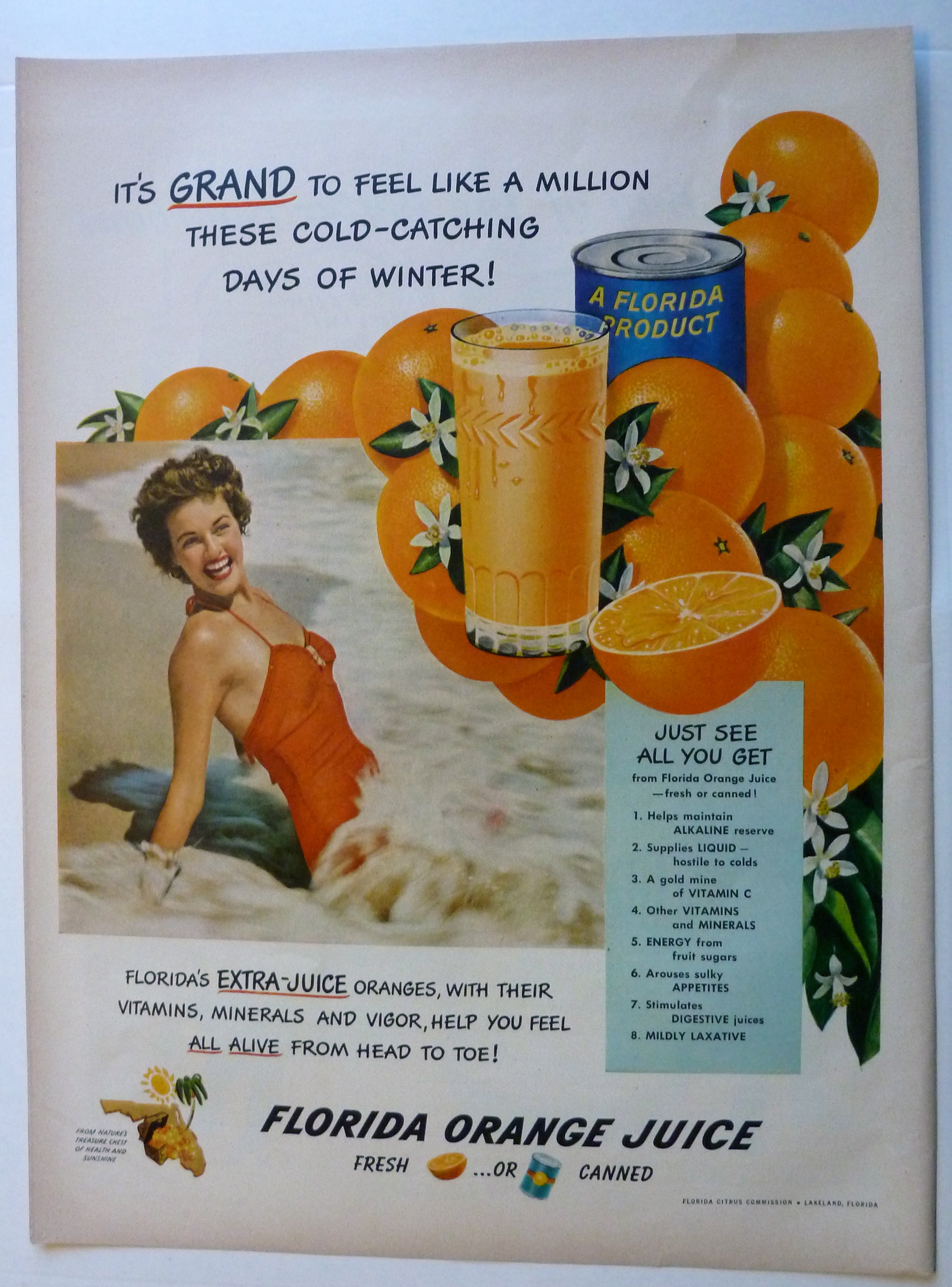 1950 Florida Orange Juice with Lovely Woman In Water