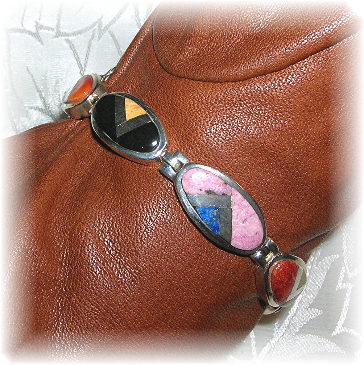 Calvin Begay Sterling Silver Coral Lapis Turquoise Brac