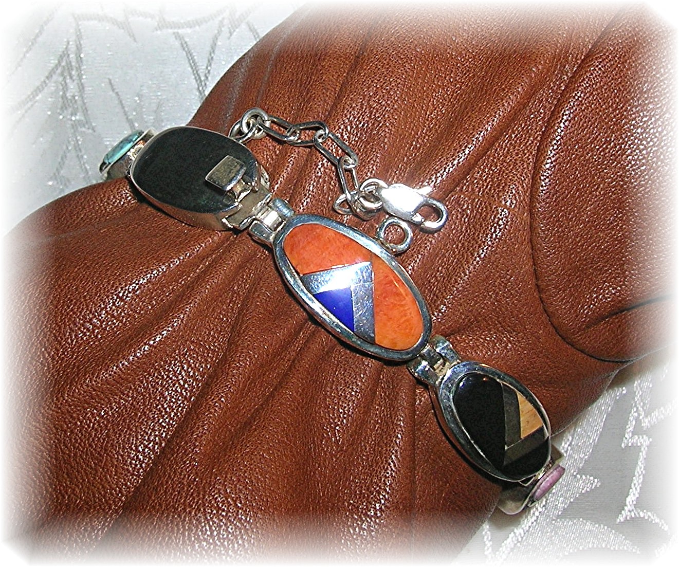 Calvin Begay Sterling Silver Coral Lapis Turquoise Brac