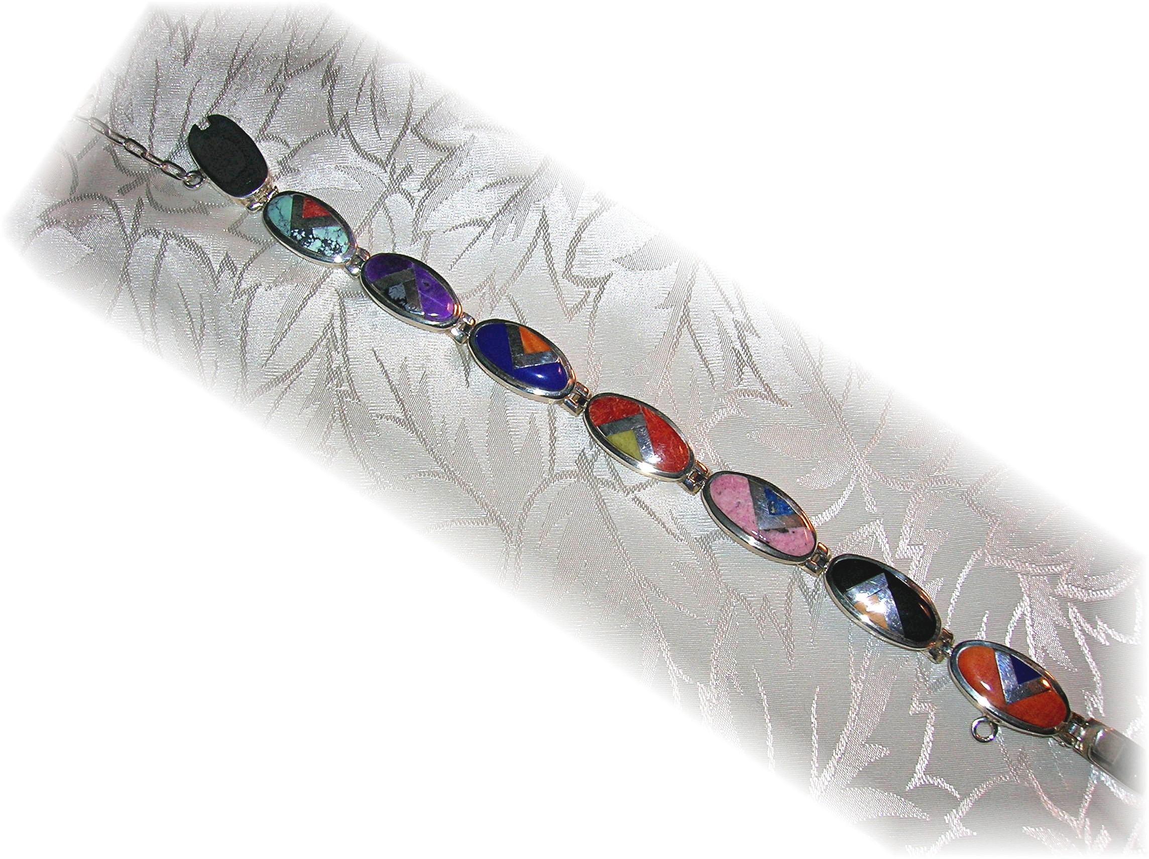 Calvin Begay Sterling Silver Coral Lapis Turquoise Brac