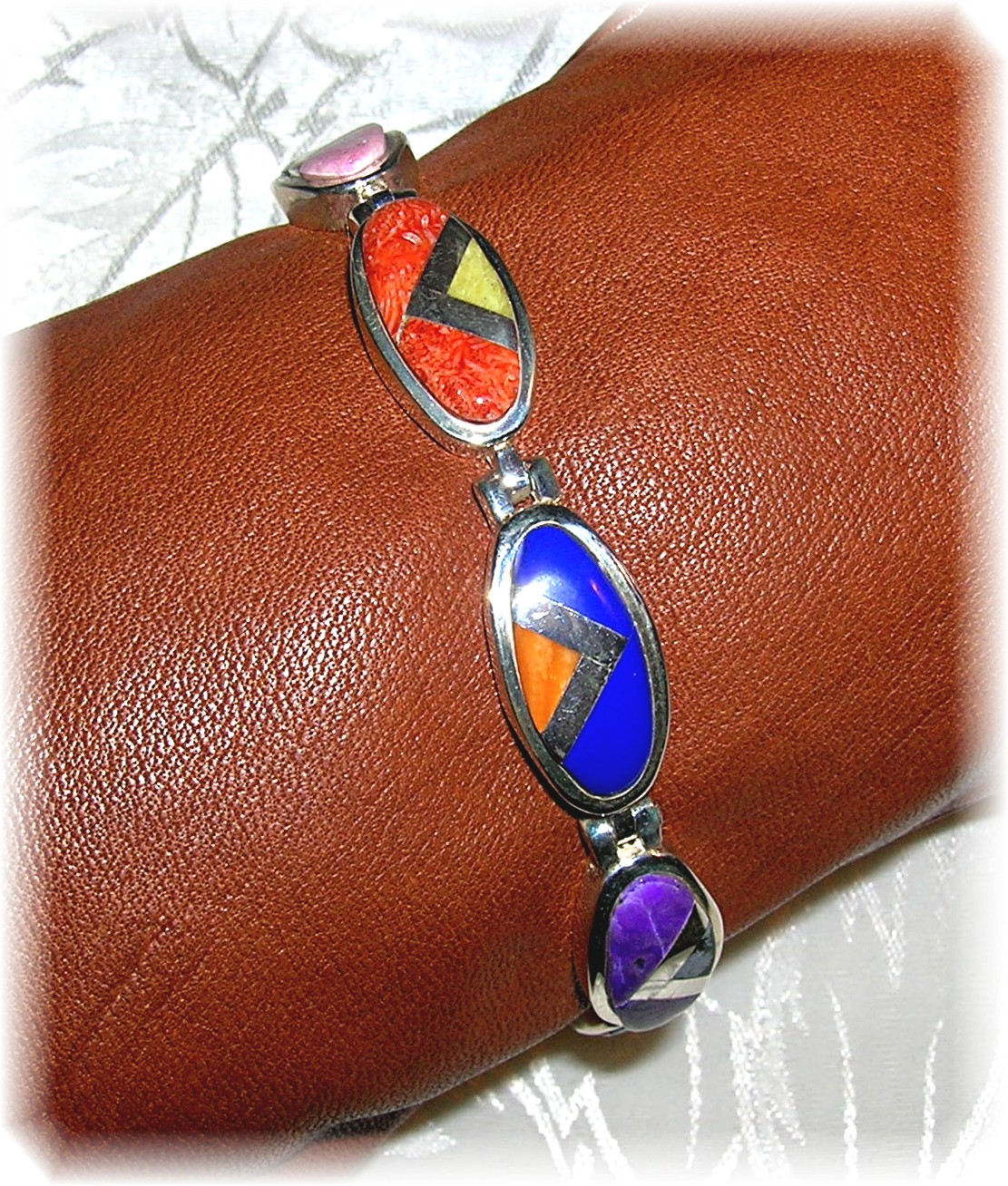Calvin Begay Sterling Silver Coral Lapis Turquoise Brac