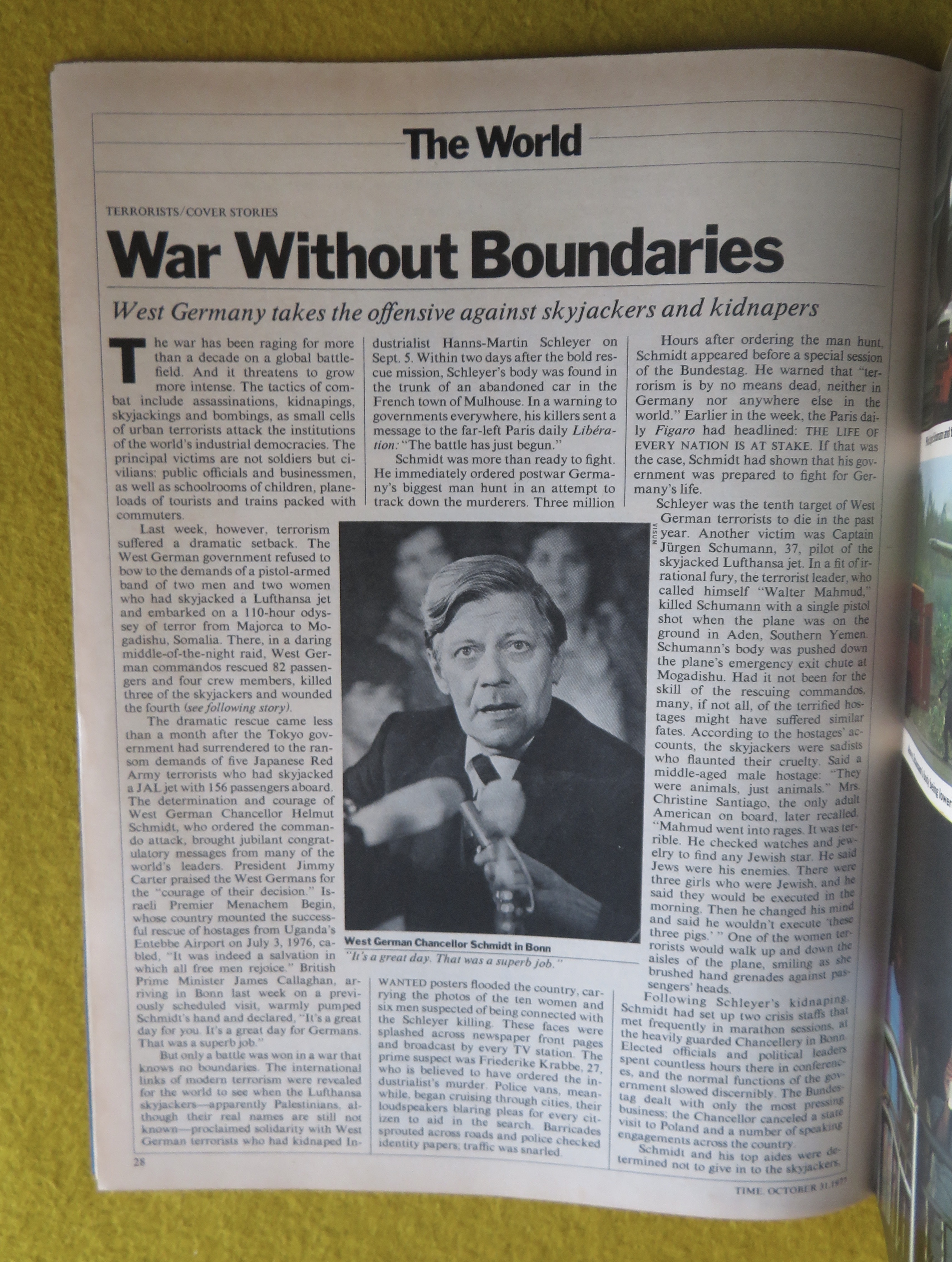 Time Magazine October 31, 1977 War On Terrorism