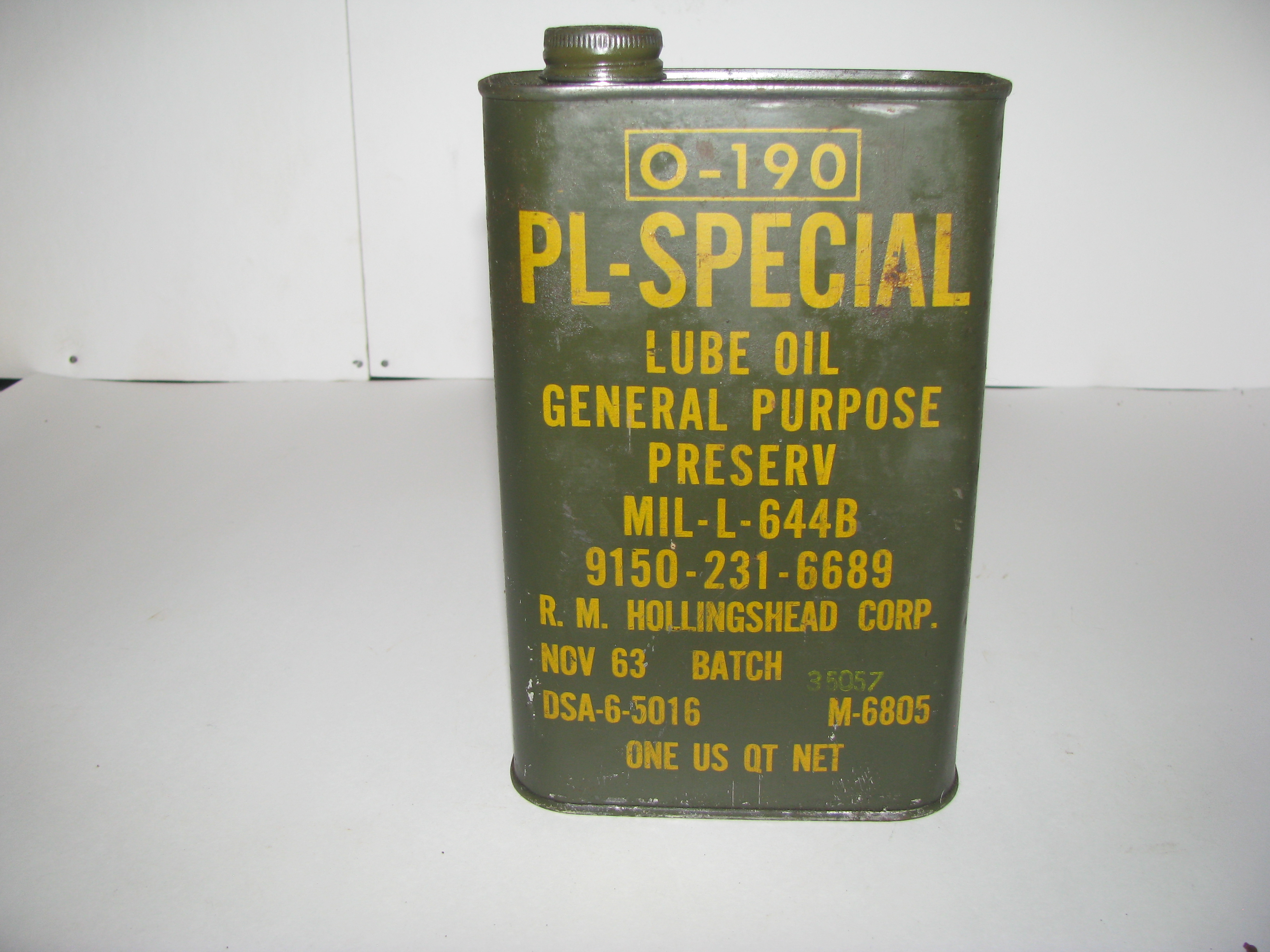 Vintage Military 0-190 PL-SPECIAL Lube Oil Tin