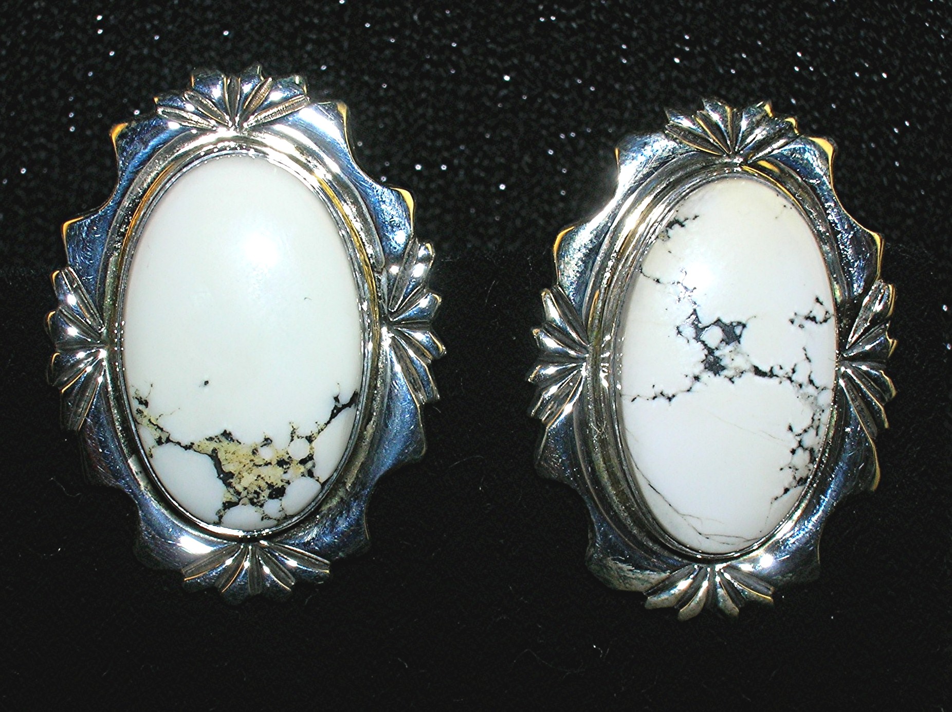Charlie Sterling Silver White buffalo Clip Earrs Navajo