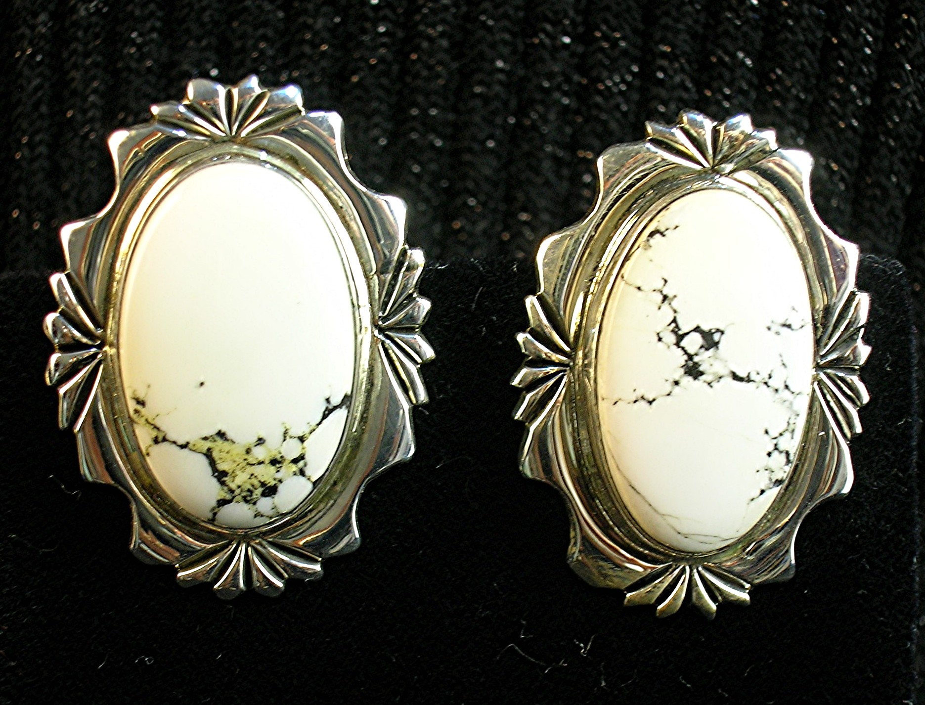 Charlie Sterling Silver White buffalo Clip Earrs Navajo