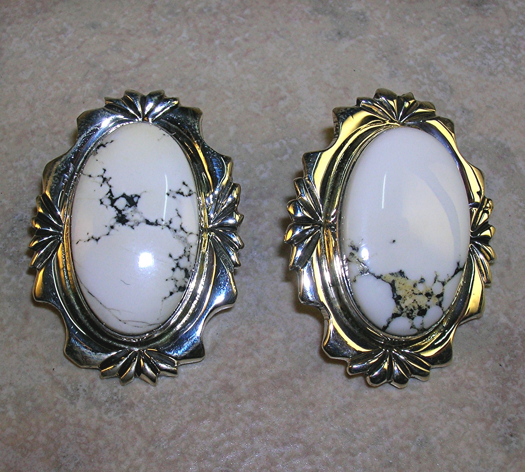 Charlie Sterling Silver White buffalo Clip Earrs Navajo