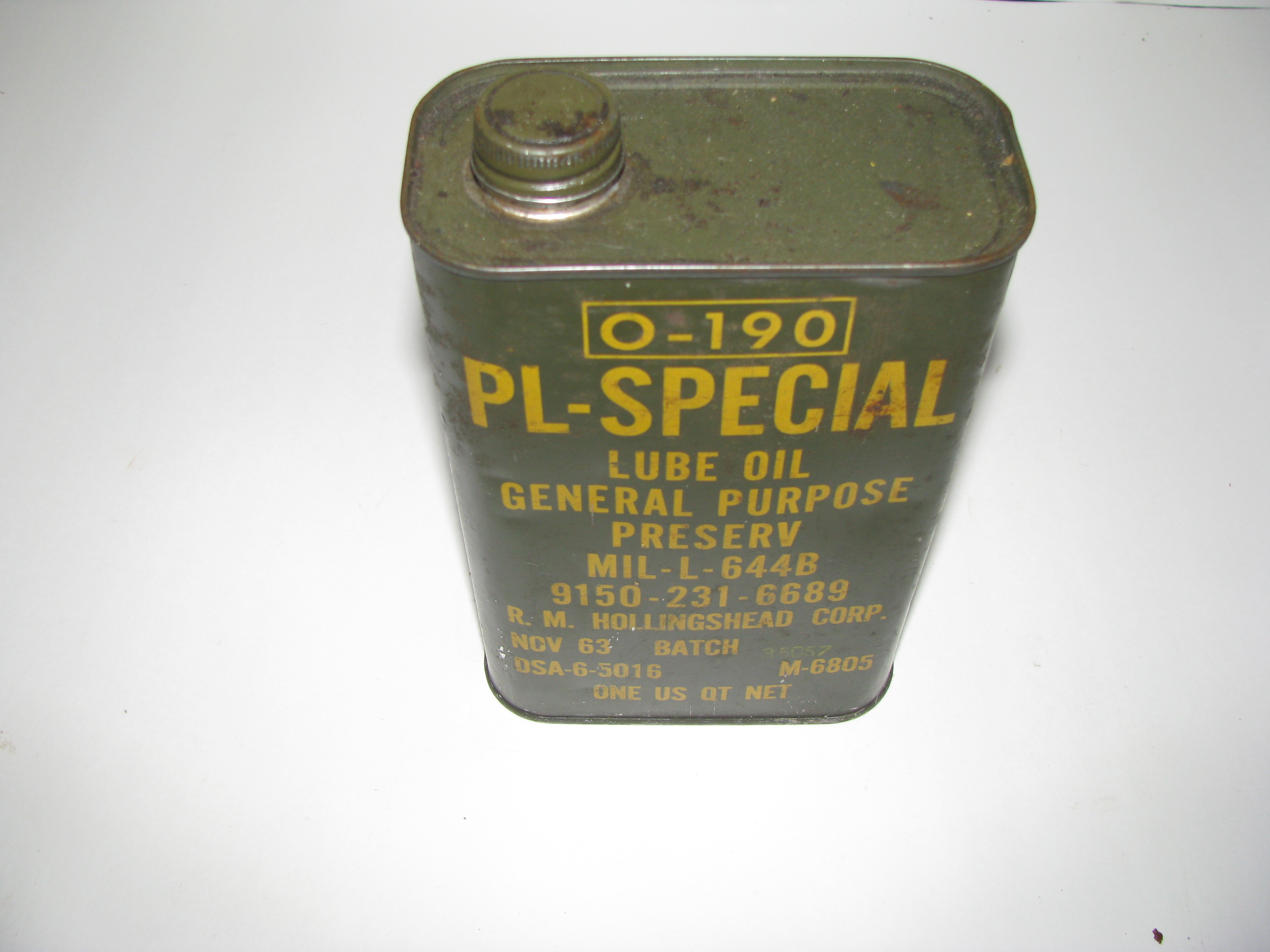 Vintage Military 0-190 PL-SPECIAL Lube Oil Tin