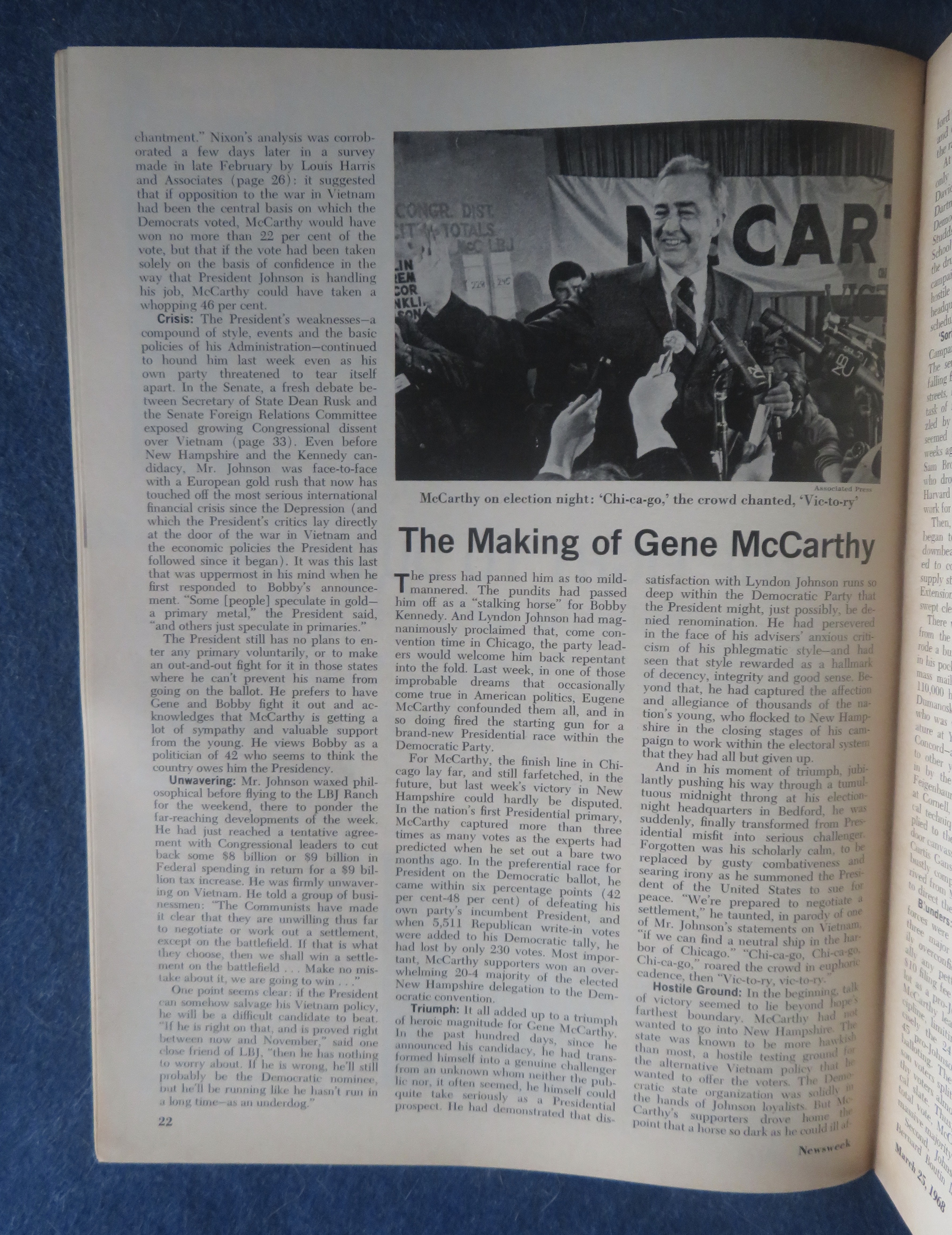Newsweek Magazine March 25, 1968 McCarthy & Kennedy