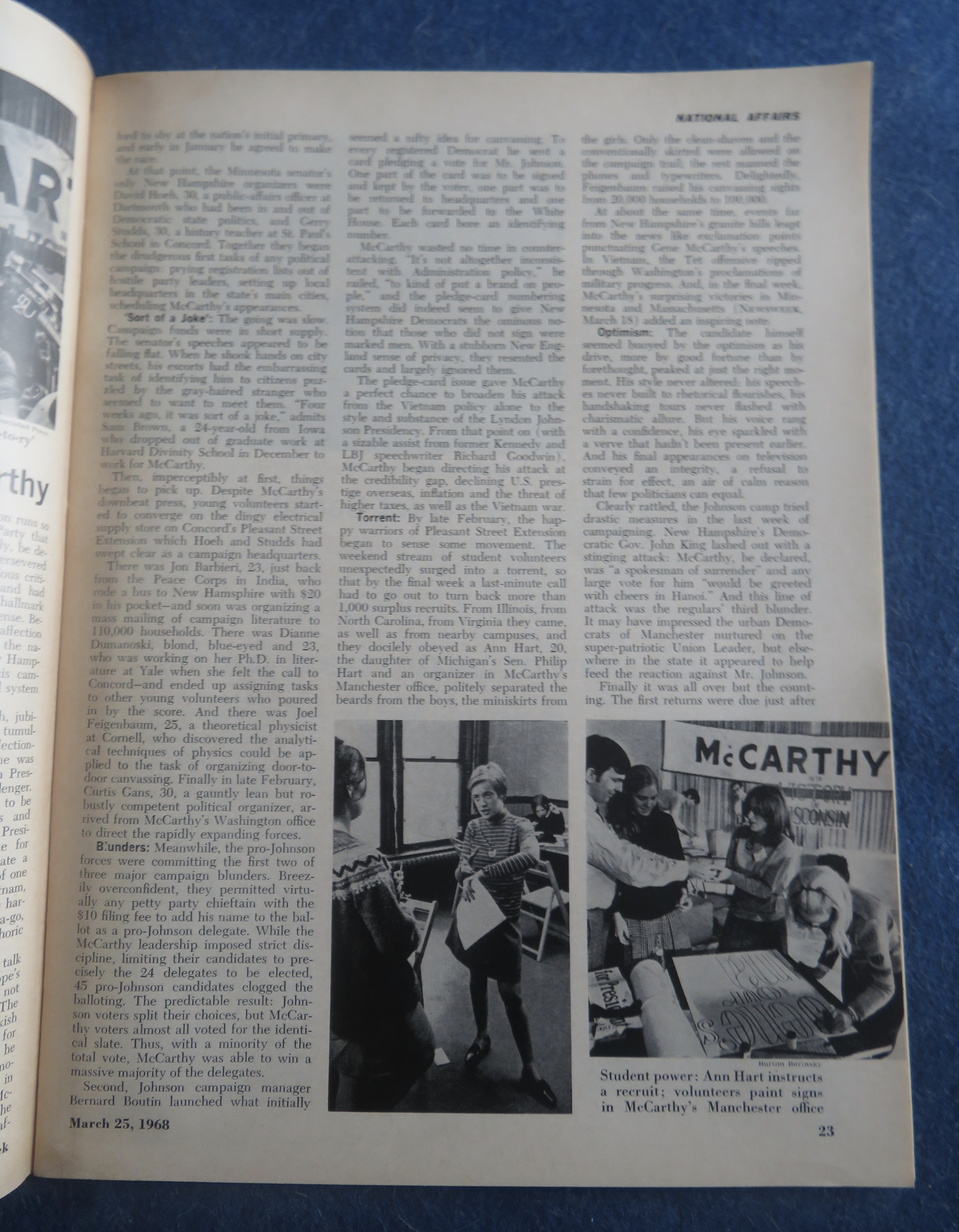 Newsweek Magazine March 25, 1968 McCarthy & Kennedy