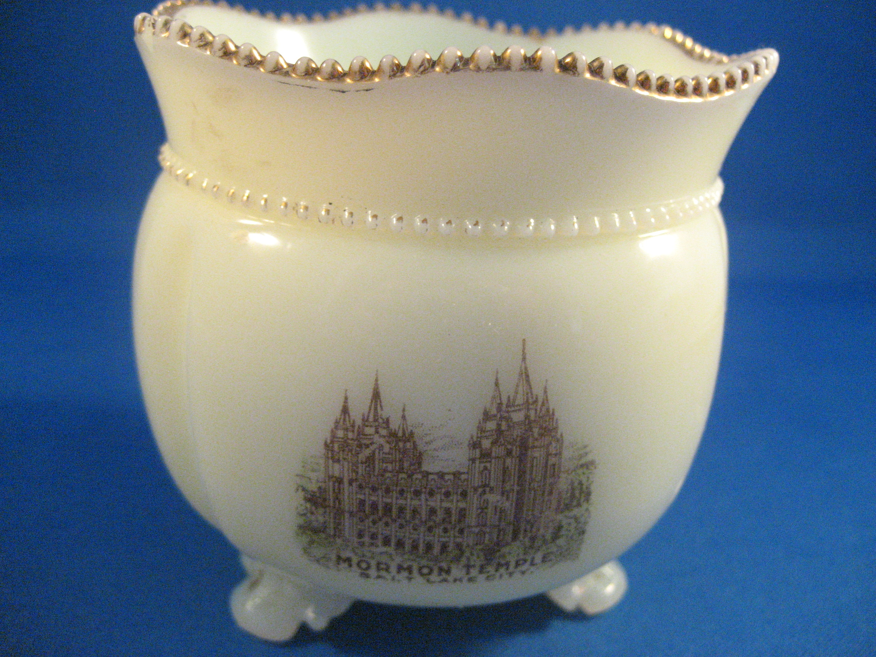 Mormon Temple Vaseline Glass Sugar Bowl