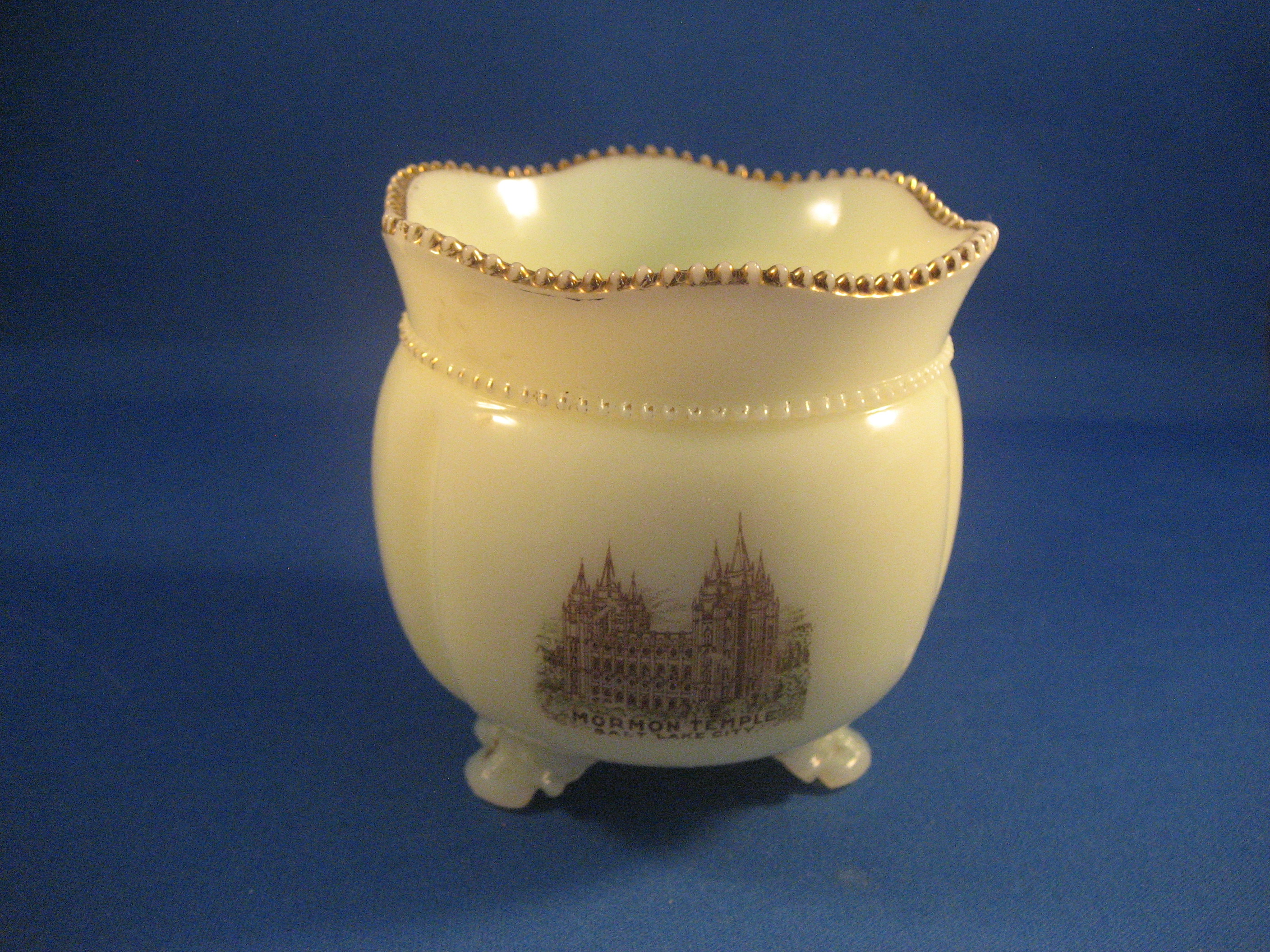 Mormon Temple Vaseline Glass Sugar Bowl