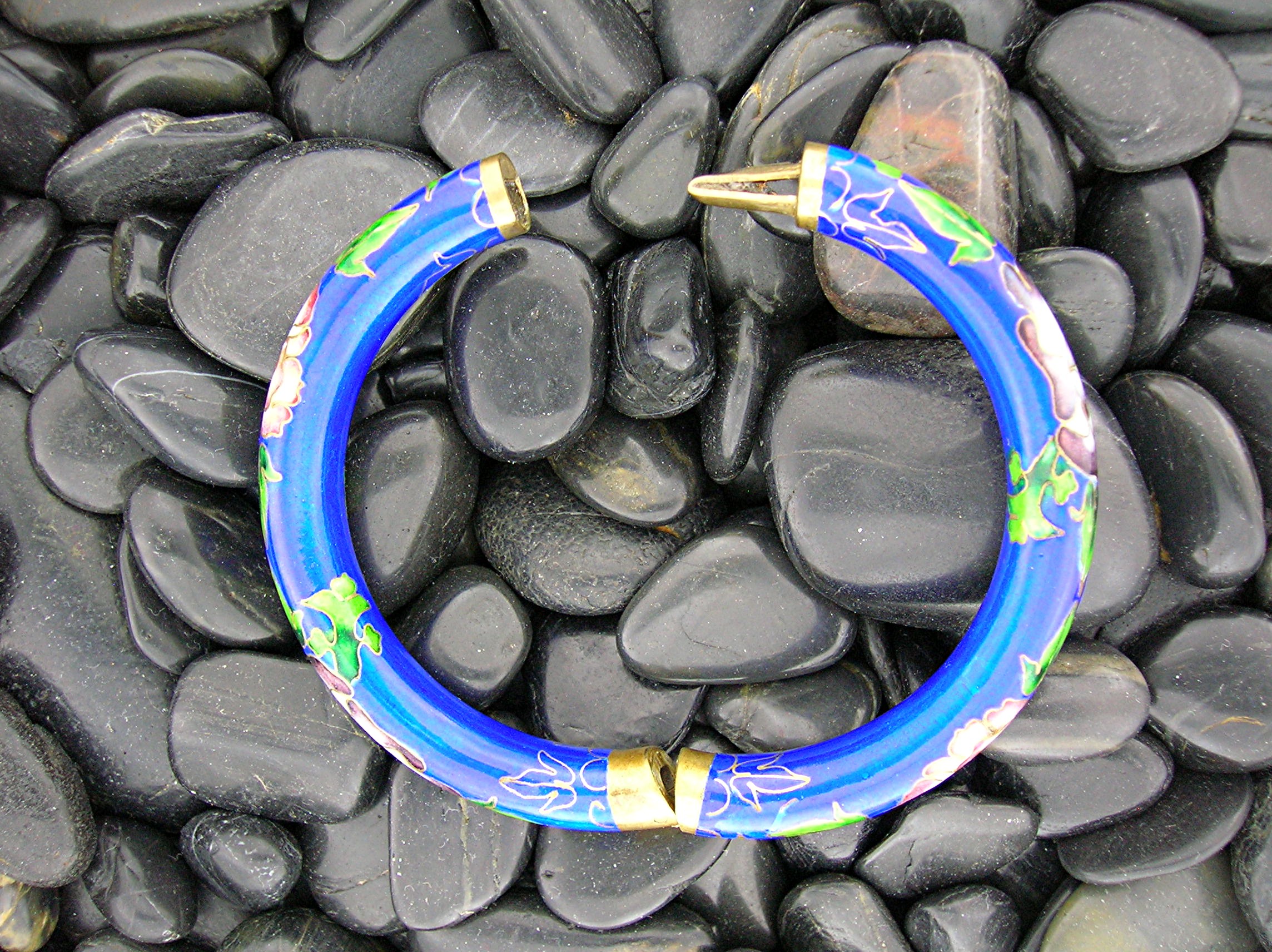 Cloisinee Antique Blue Pink Green Hinged Bracelet