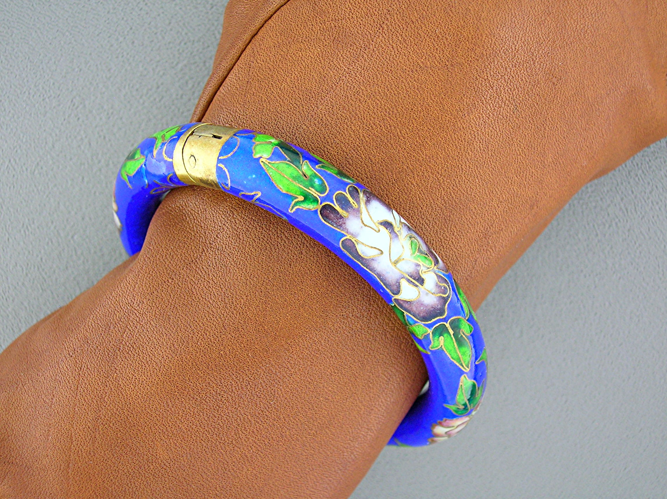 Cloisinee Antique Blue Pink Green Hinged Bracelet