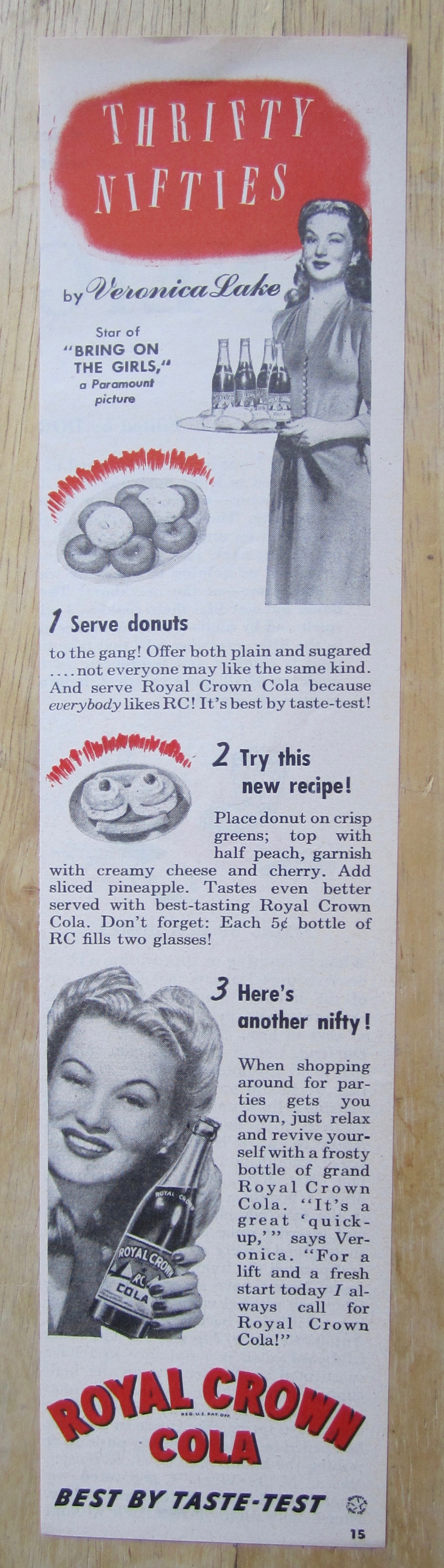 1945 Royal Crown Cola with Veronica Lake