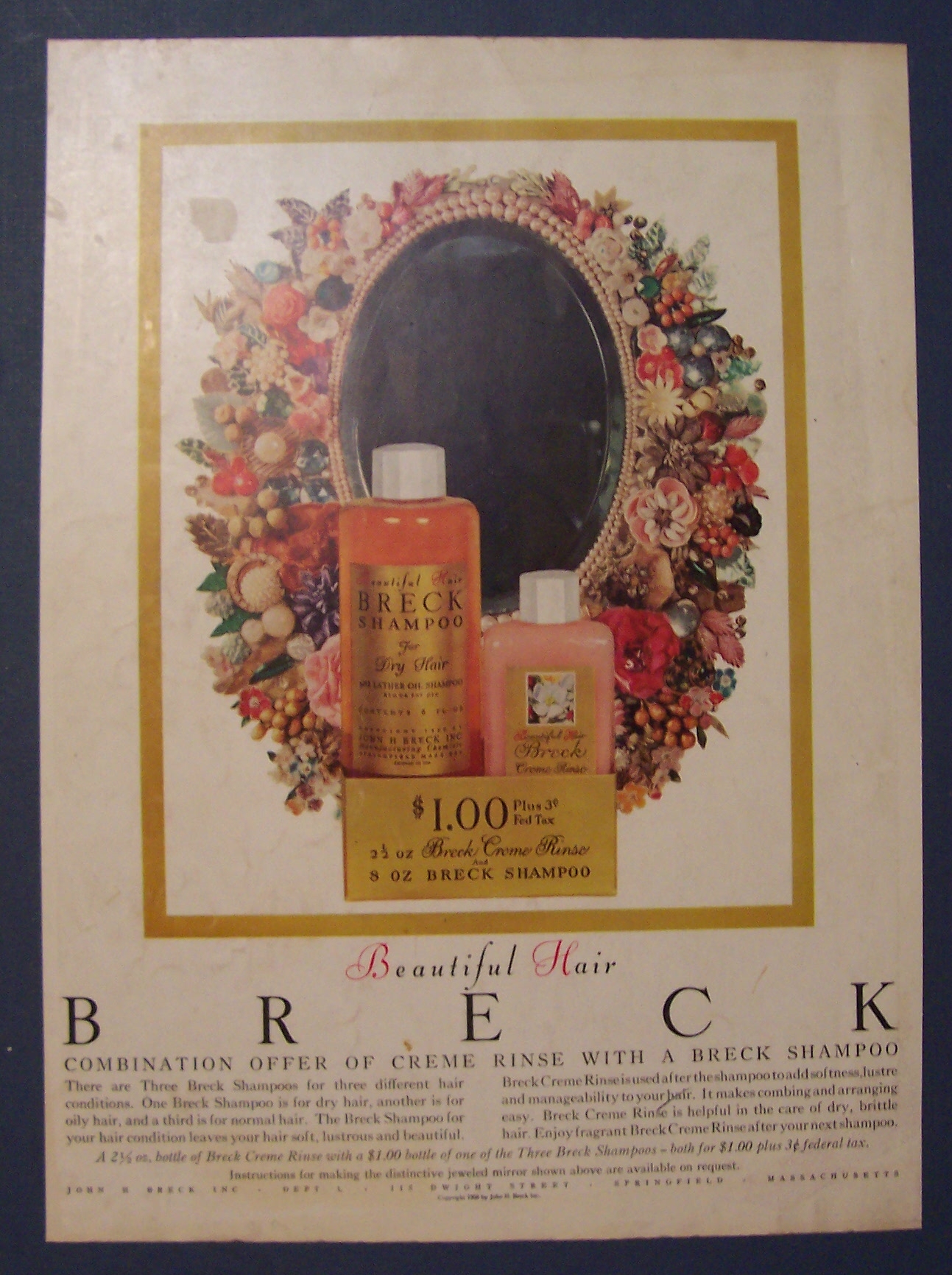 1956 Breck Shampoo with Mirror With Flowers