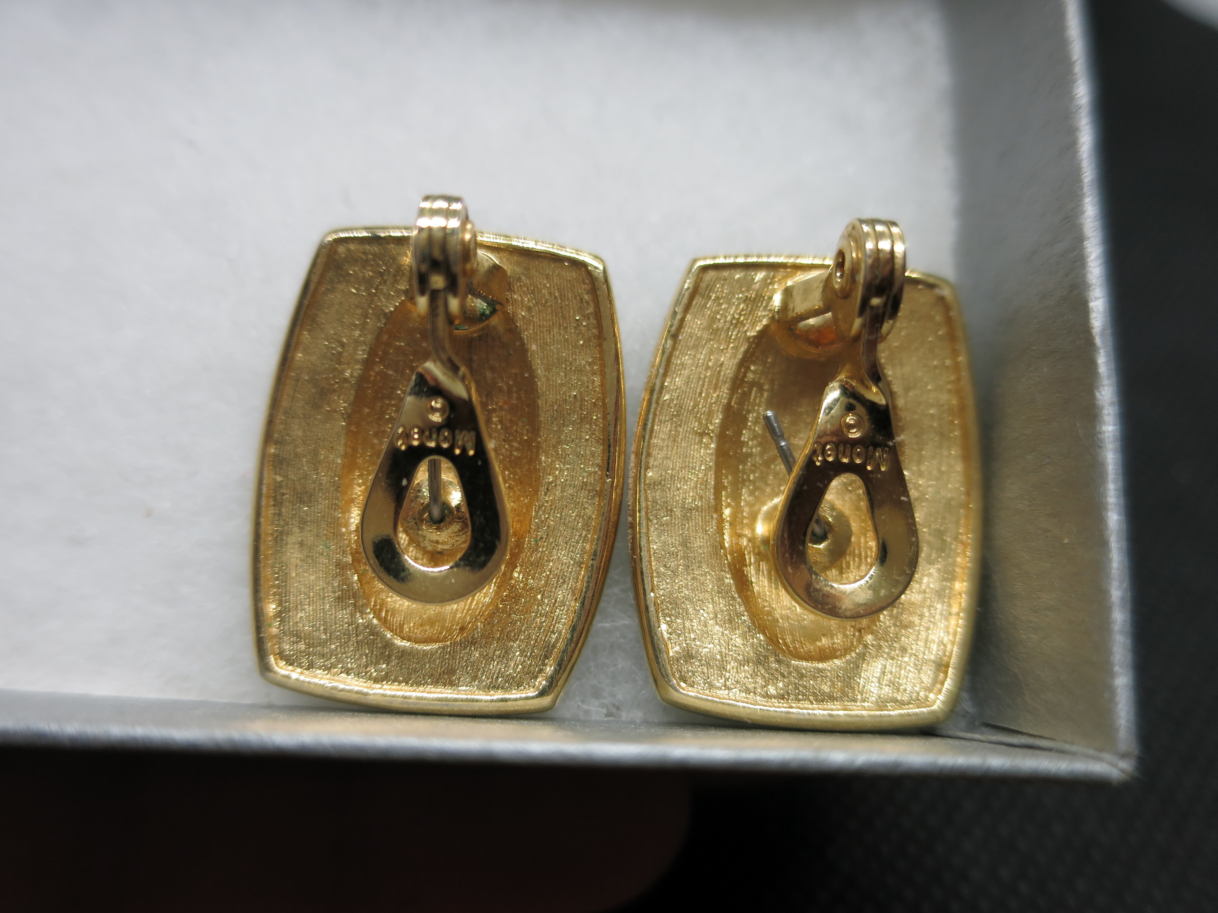 Vintage Monet Black Enamel Gold Tone Clip on Earrings