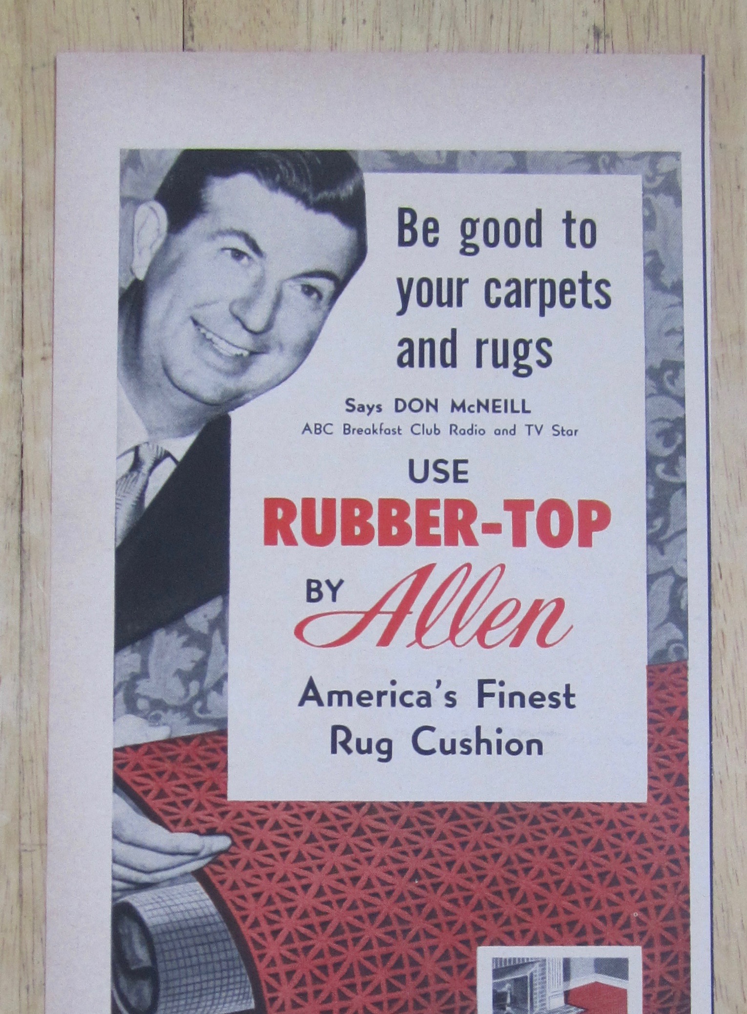 1954 Rubber Top Rug Cushion with Don McNeill