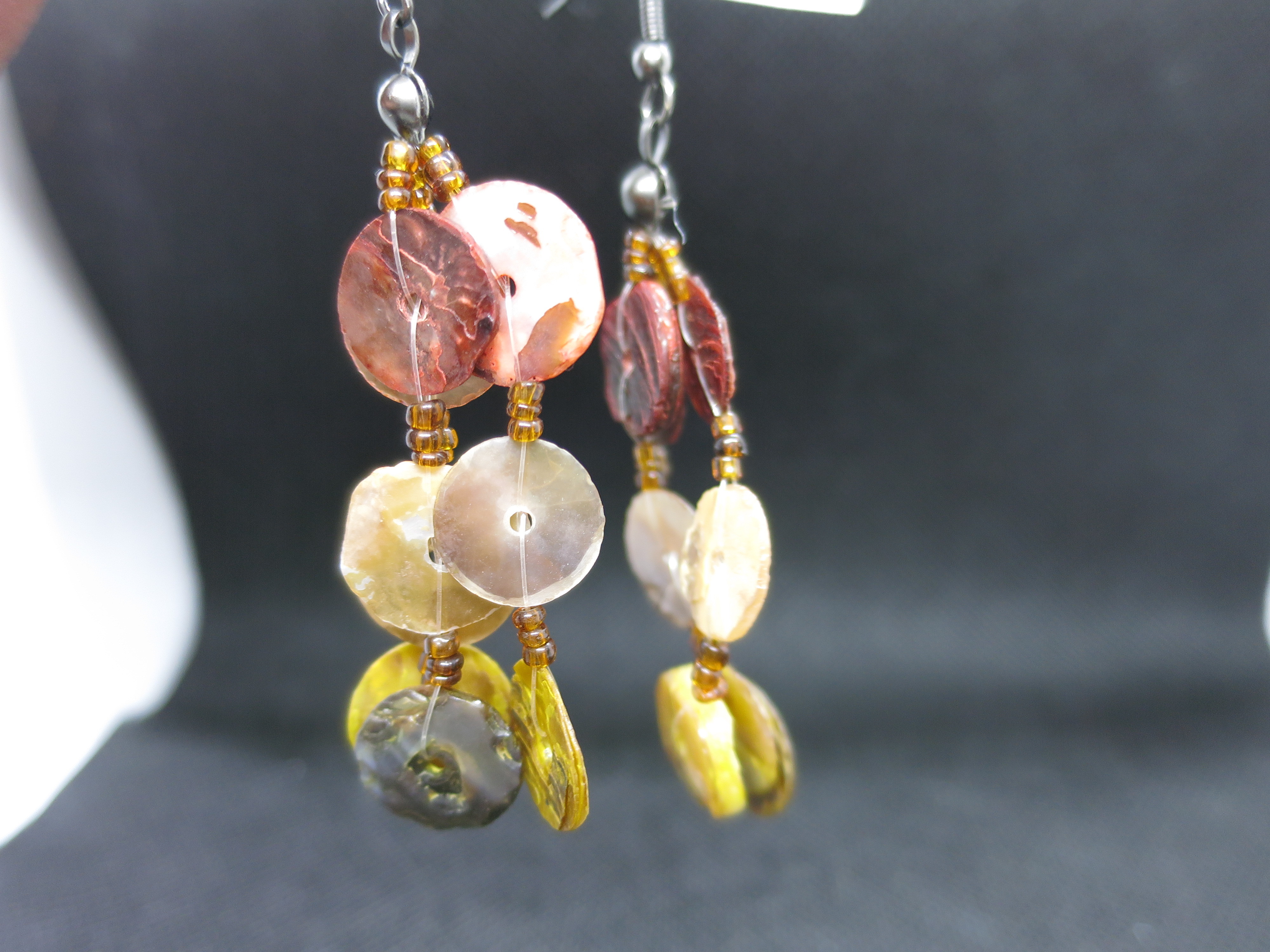 Vintage Shell Pierced Earrings black fish hooks handmade