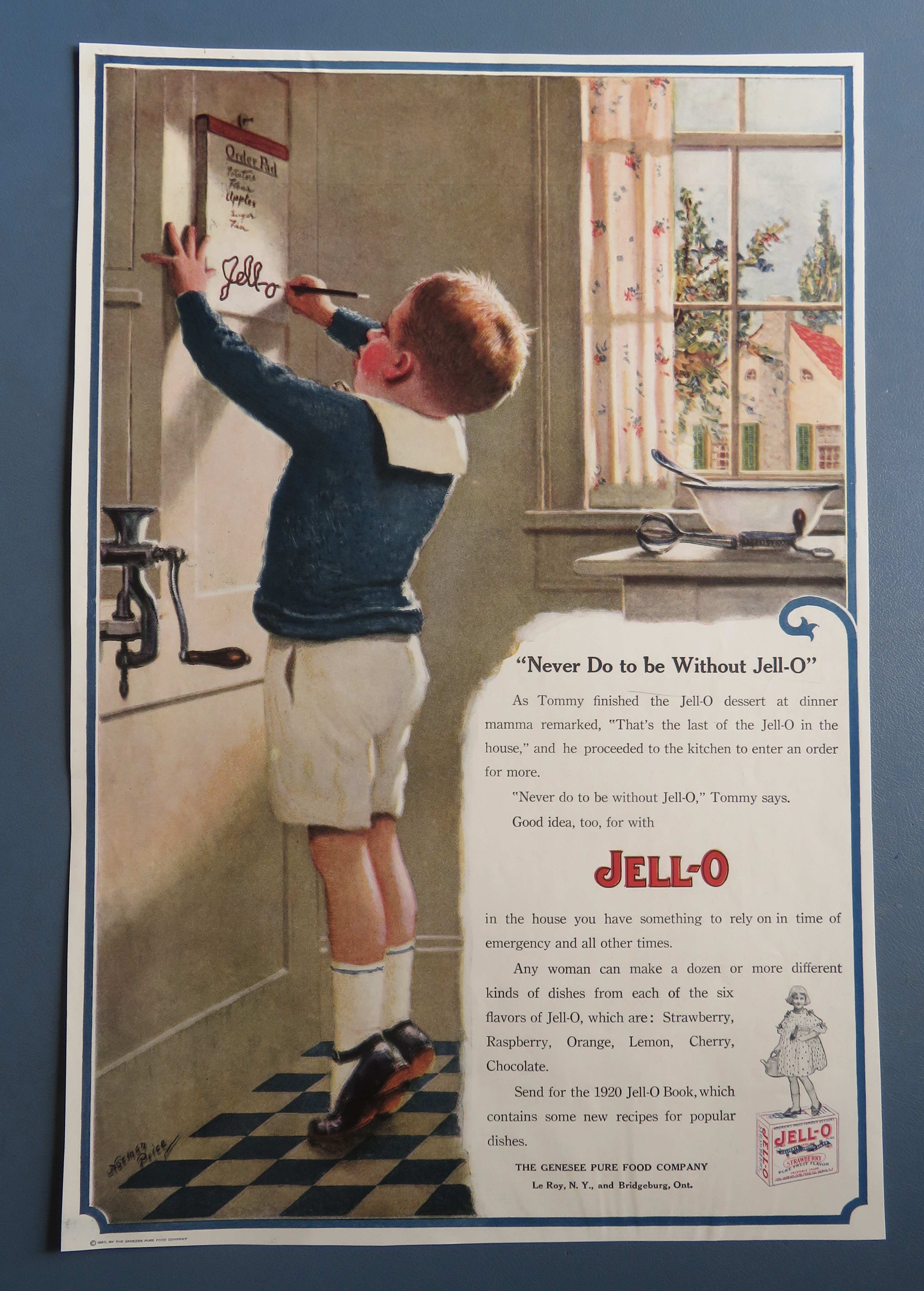 1920 Jell-O Dessert w/ Little Boy Writing Jello on List