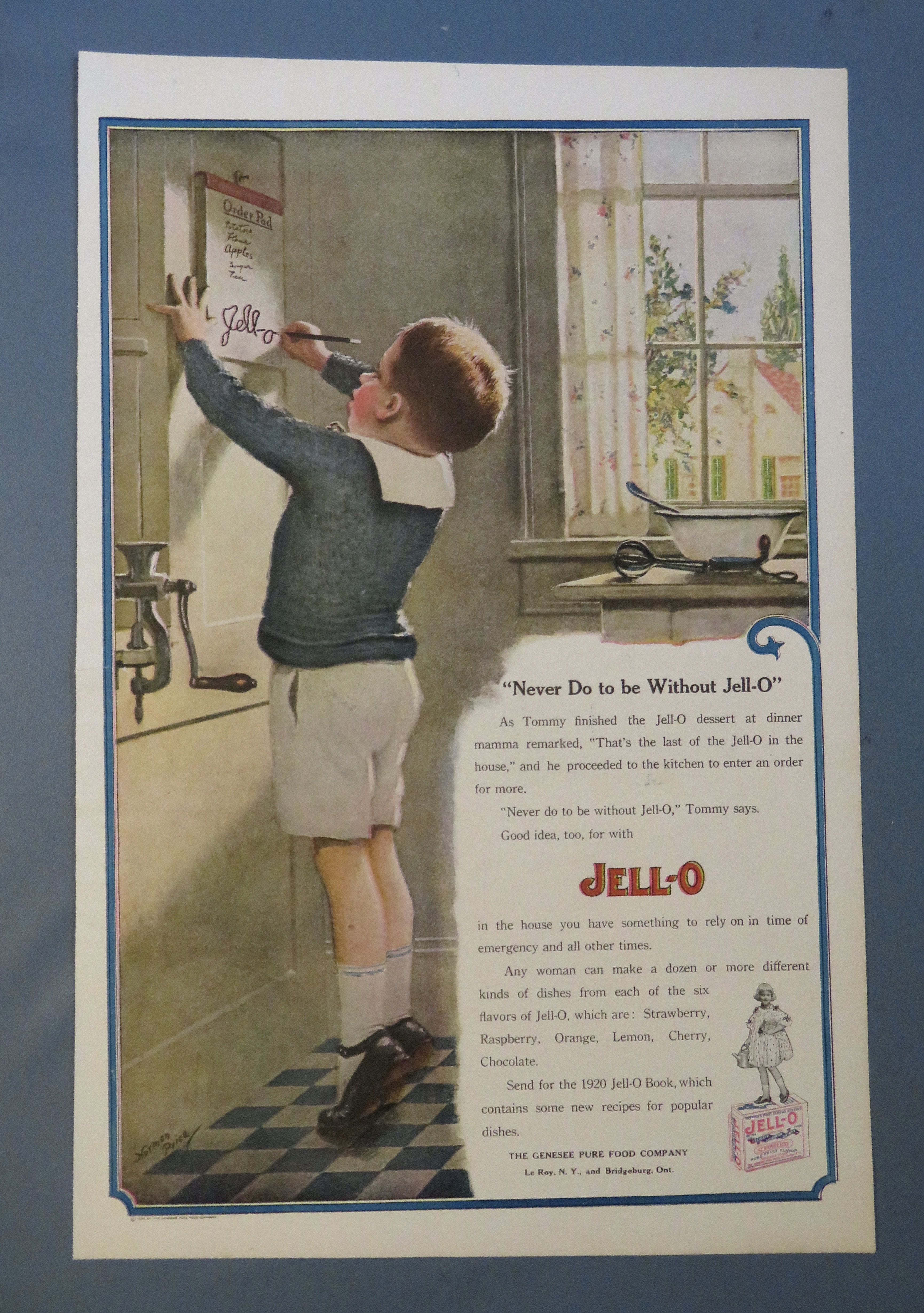 1920 Jell-O Dessert w/ Little Boy Writing Jello on List