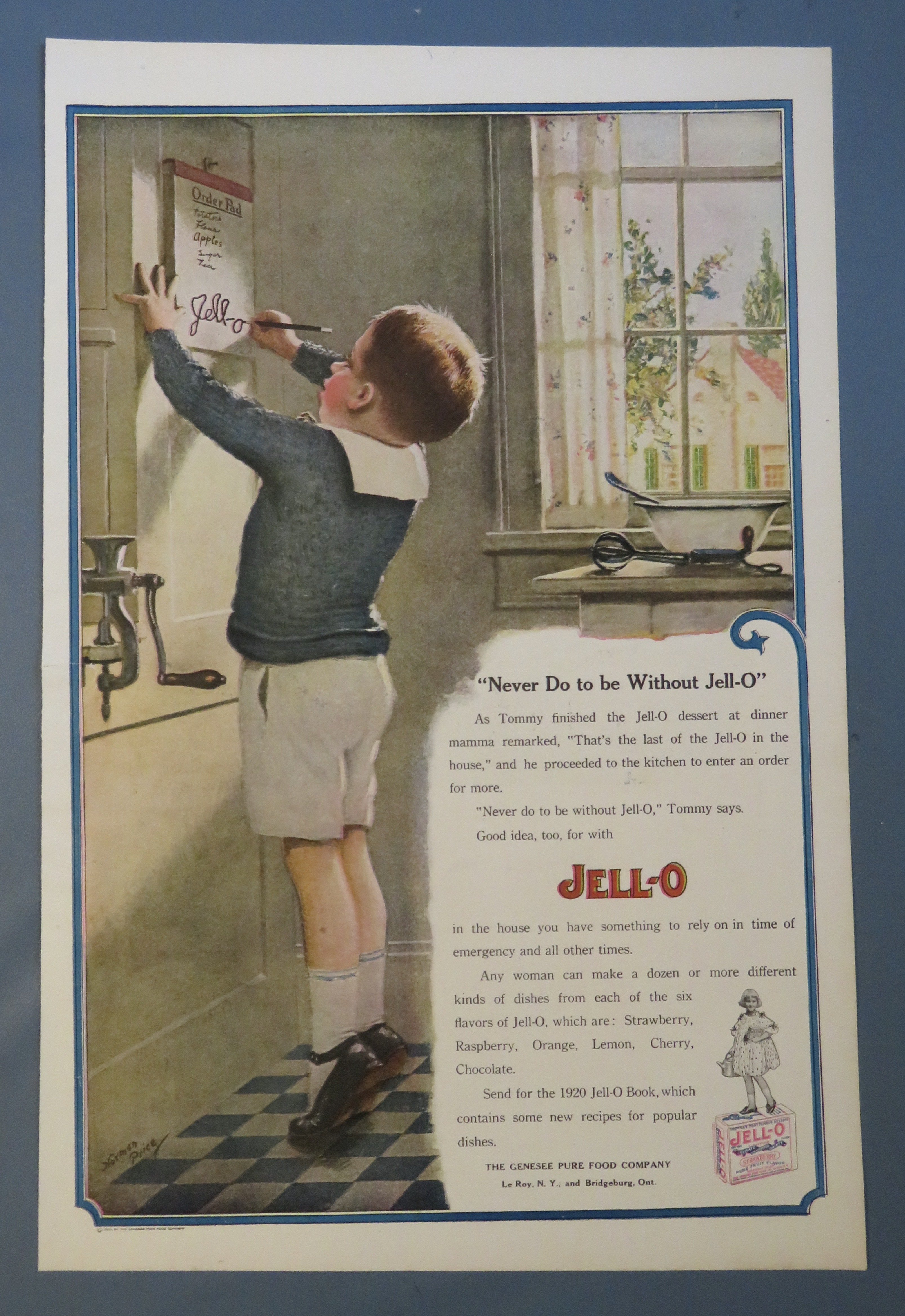 1920 Jell-O Dessert w/ Little Boy Writing Jello on List