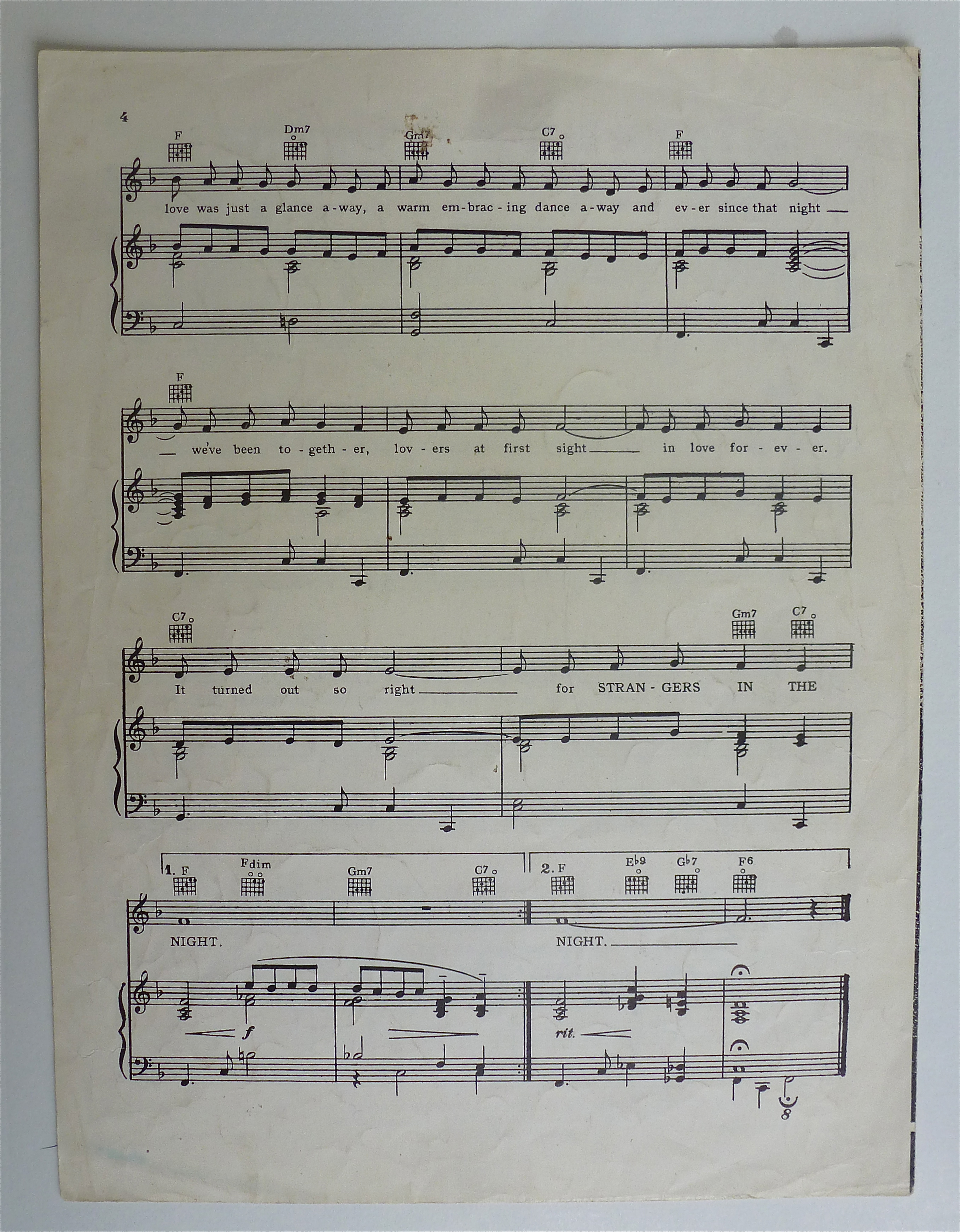 Sheet Music For 1966 Strangers In The Night