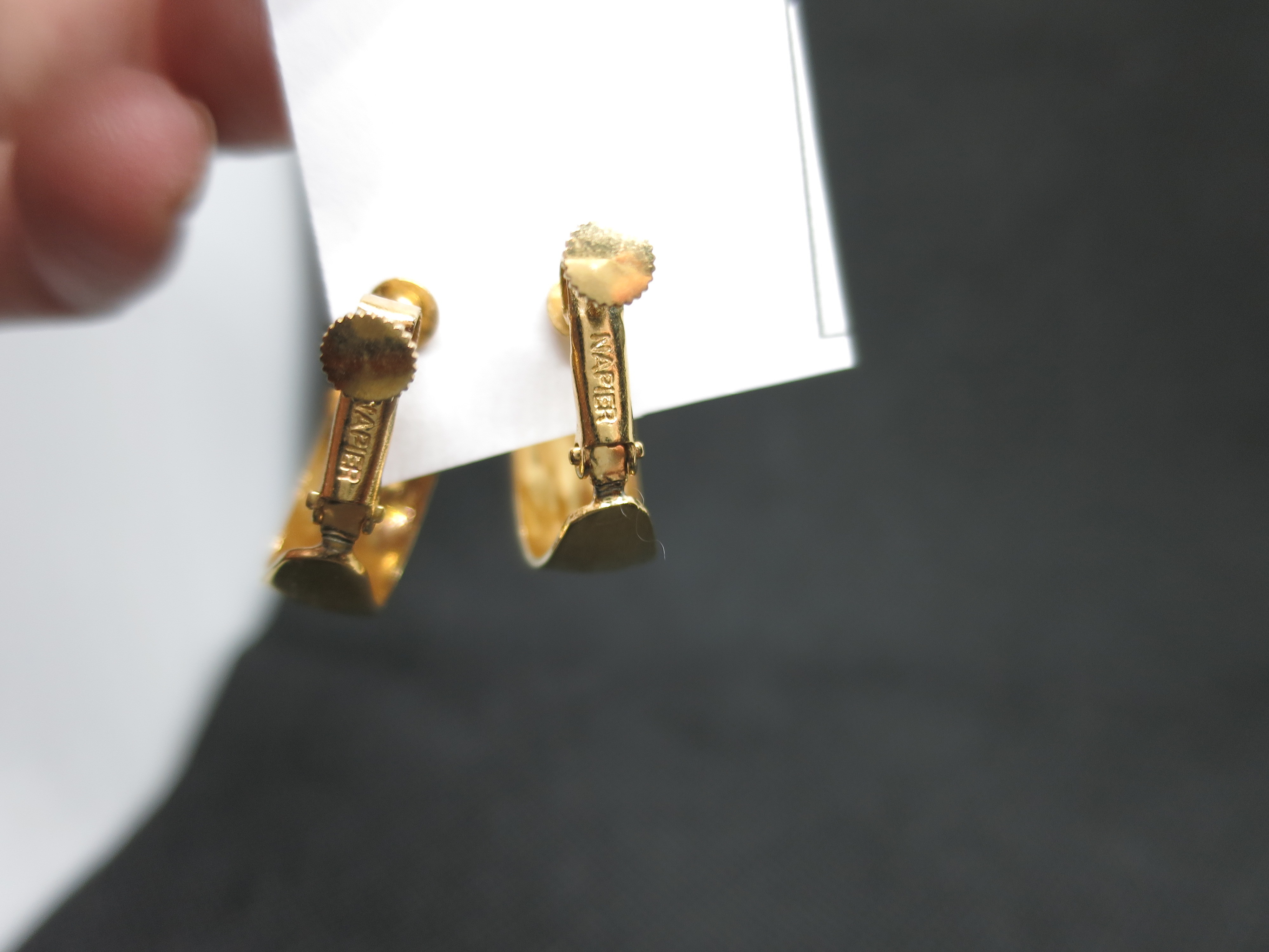 Napier Textured Hoop Screw Back Earrings Gold Tone Signed