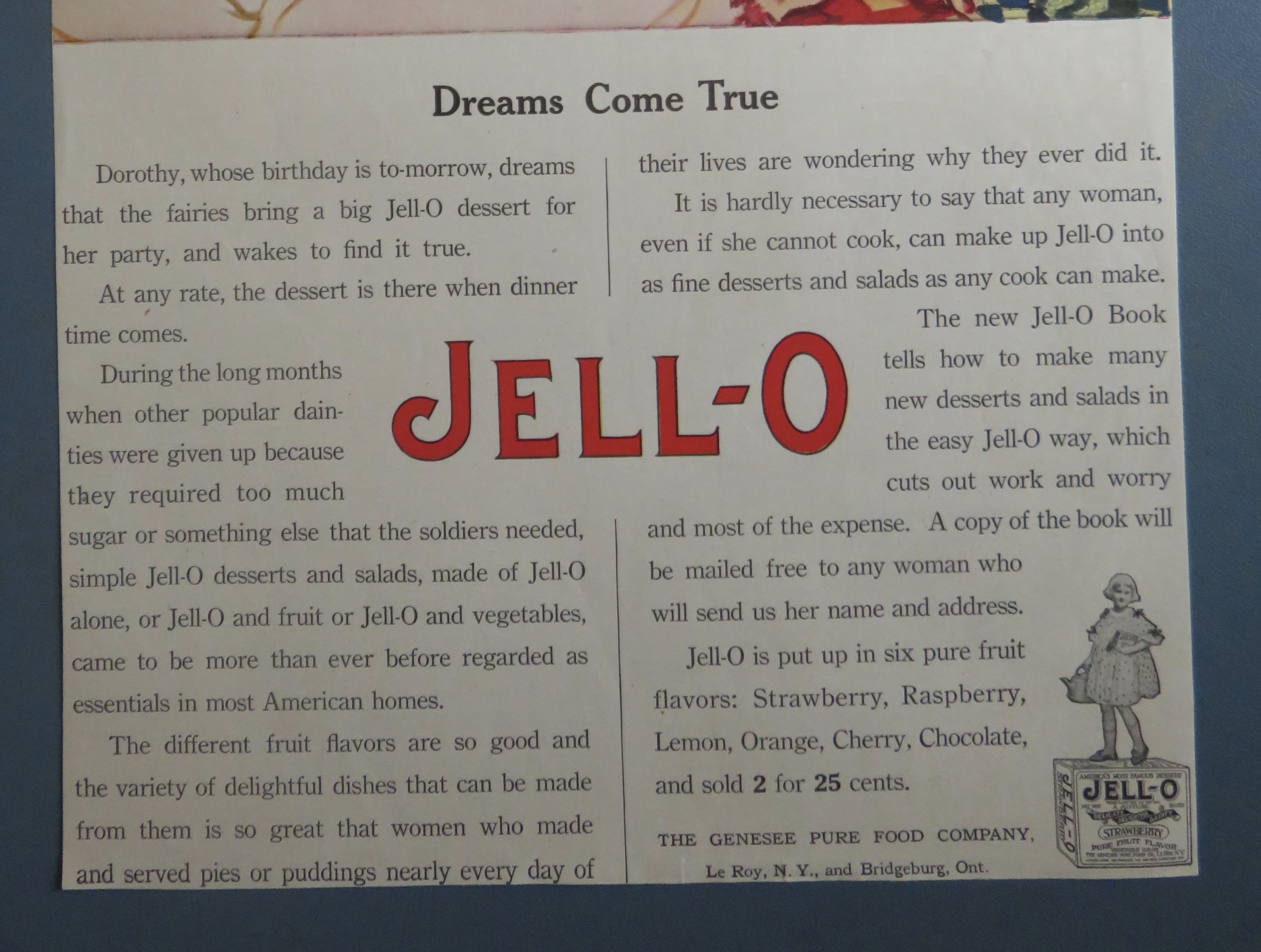 1919 Jell-O with Child Dreaming Of Jell-O