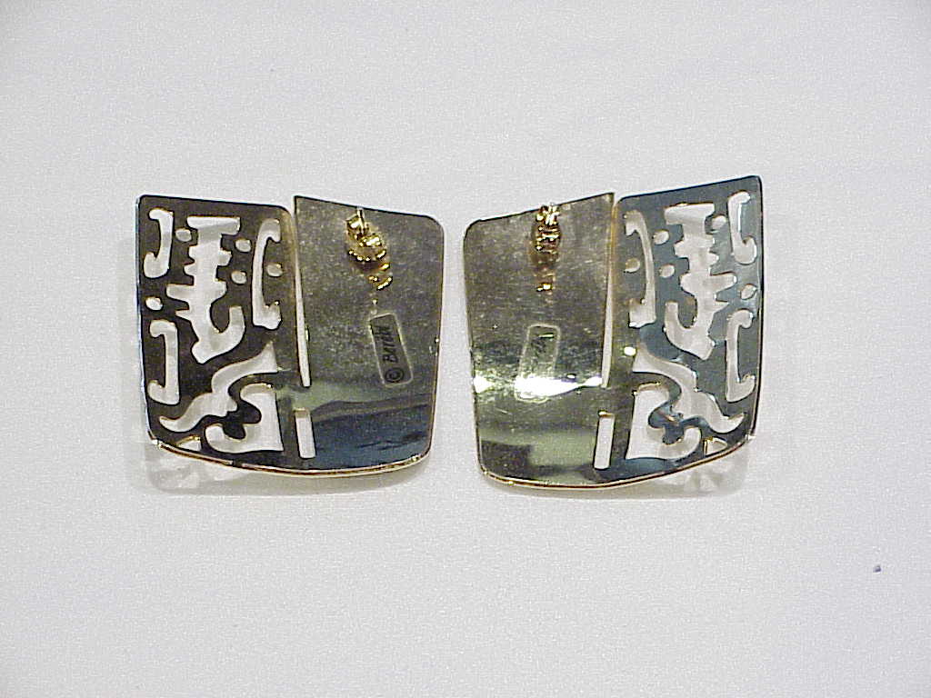 Berebi Large Dark Rose Pink Enamel Filigree Pierced Earrings