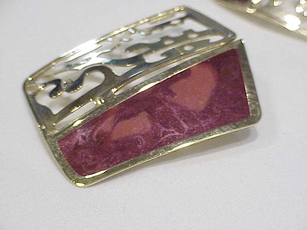 Berebi Large Dark Rose Pink Enamel Filigree Pierced Earrings