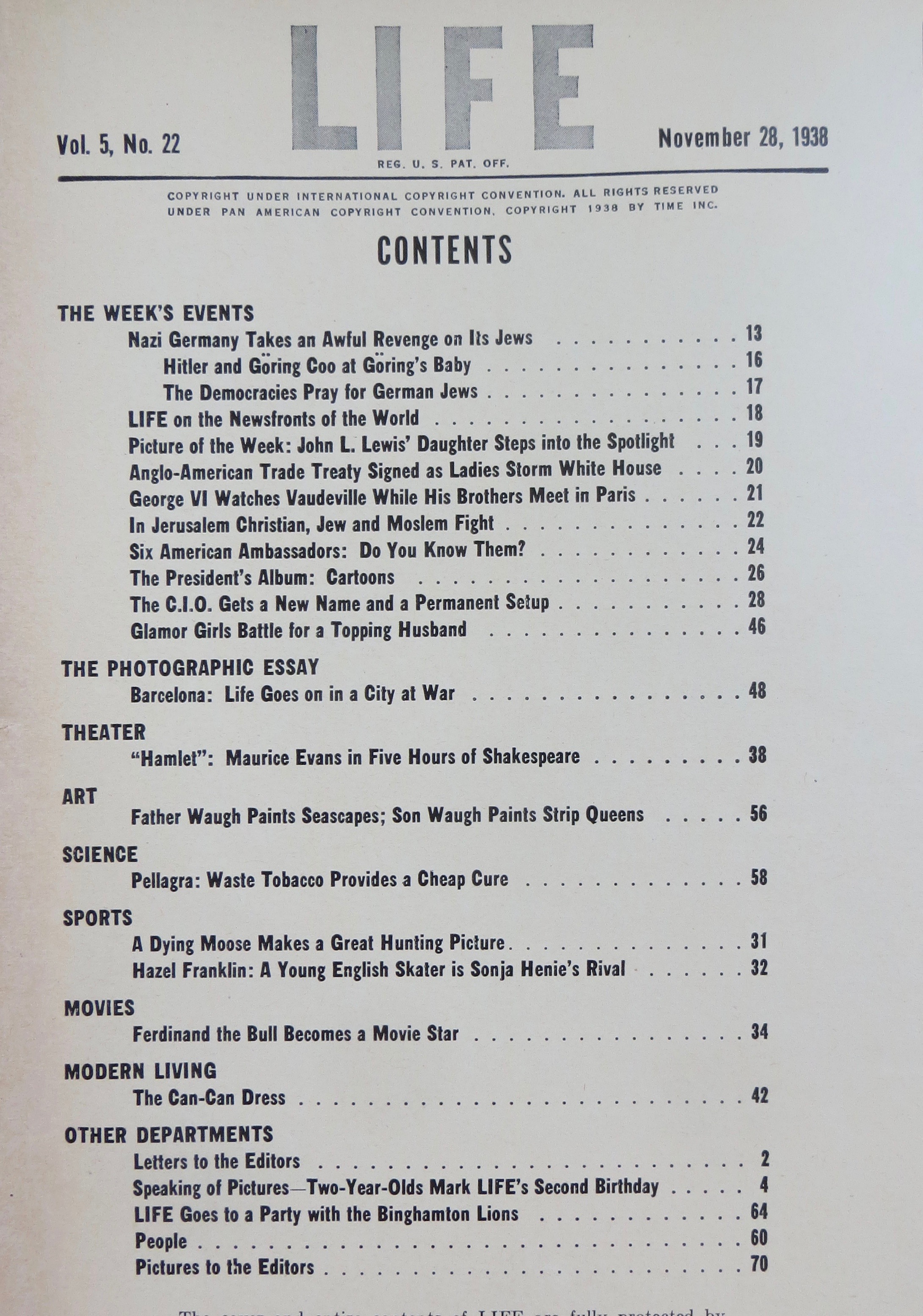 Life Magazine November 28, 1938 Two Years Old