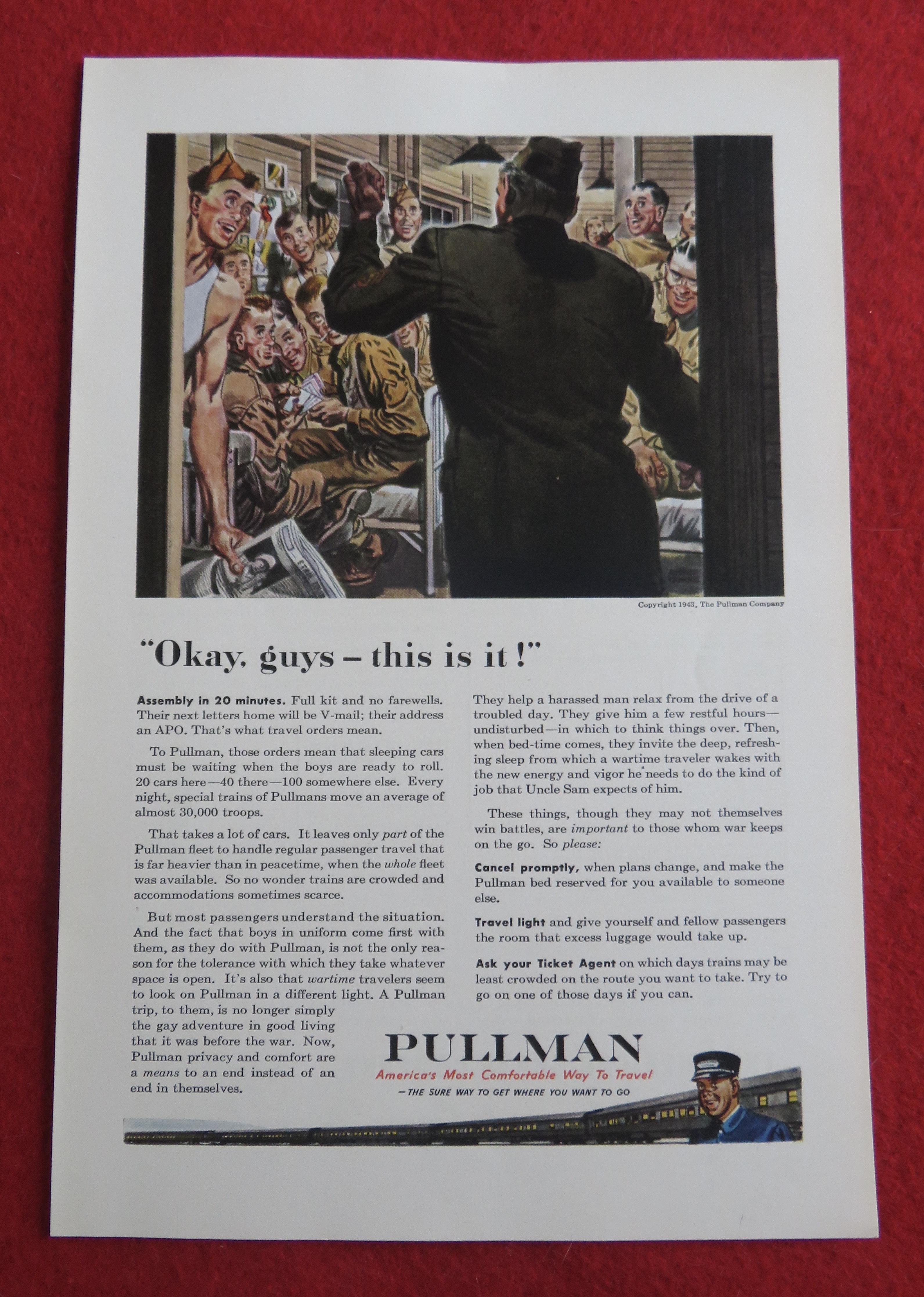 1943 Pullman Railroad with Soldiers On The Train