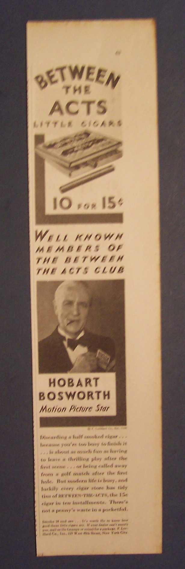 1929  Between The Acts Little Cigars w/ Hobart Bosworth