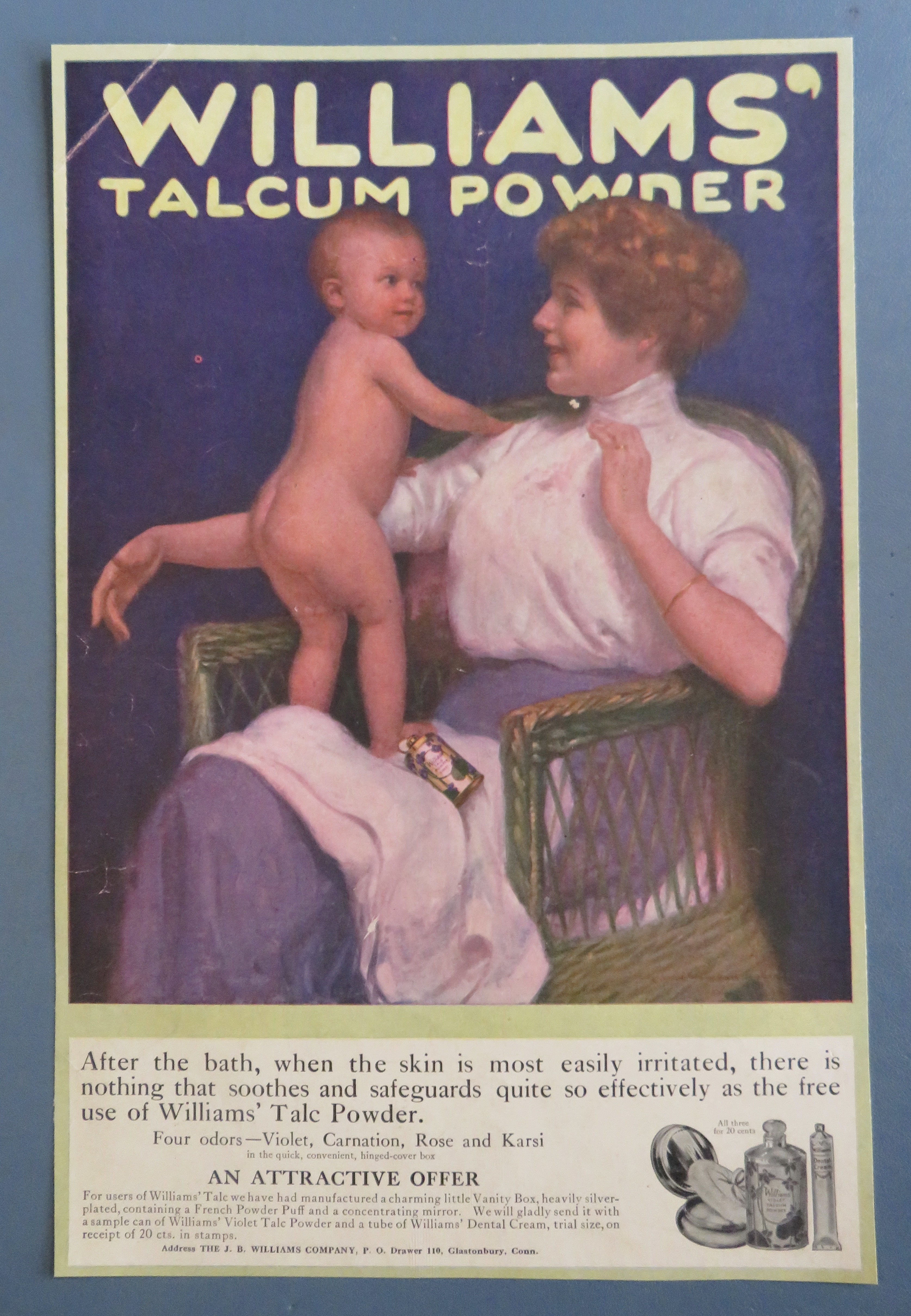 1913 Williams' Talcum Powder with Woman & Baby
