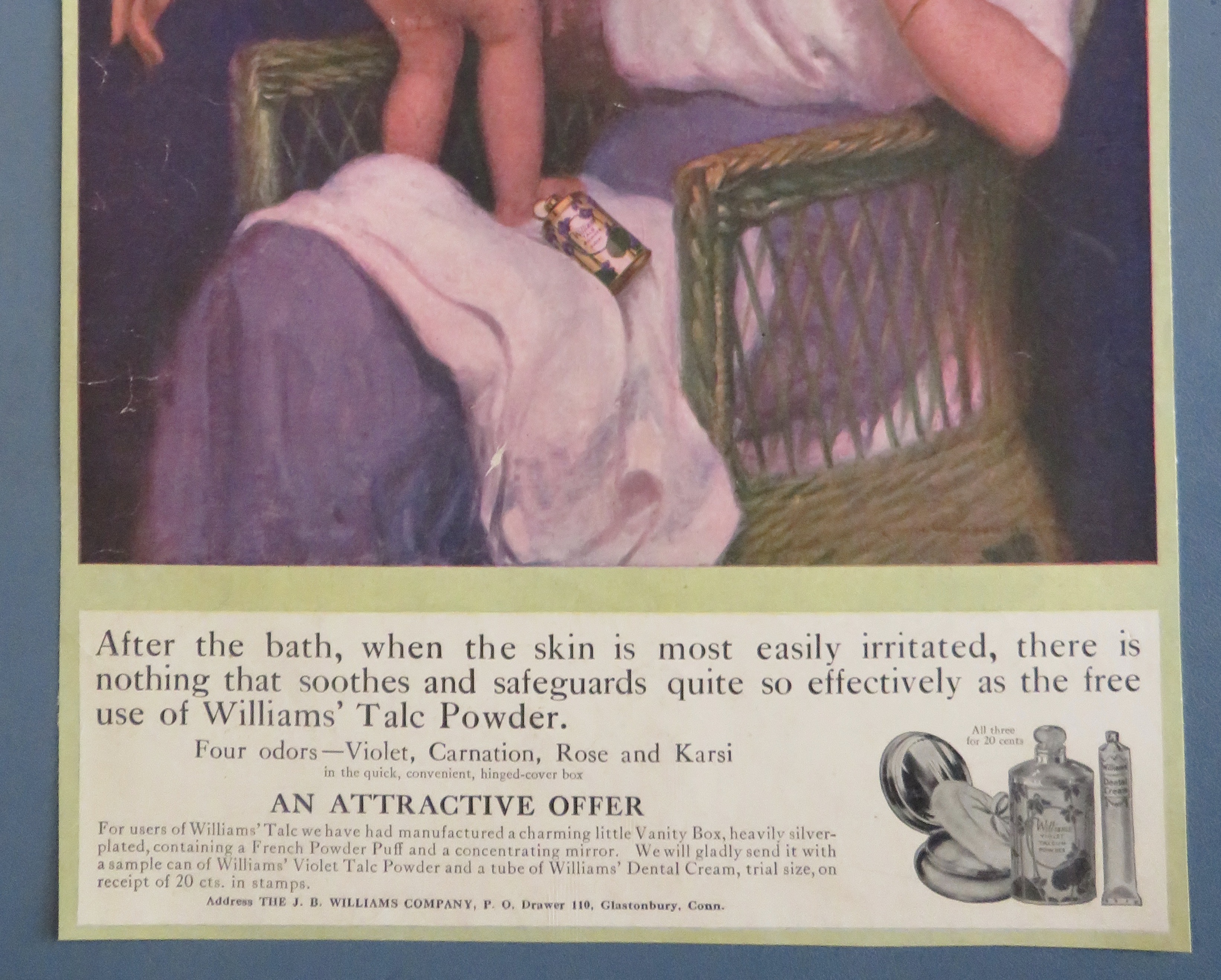 1913 Williams' Talcum Powder with Woman & Baby