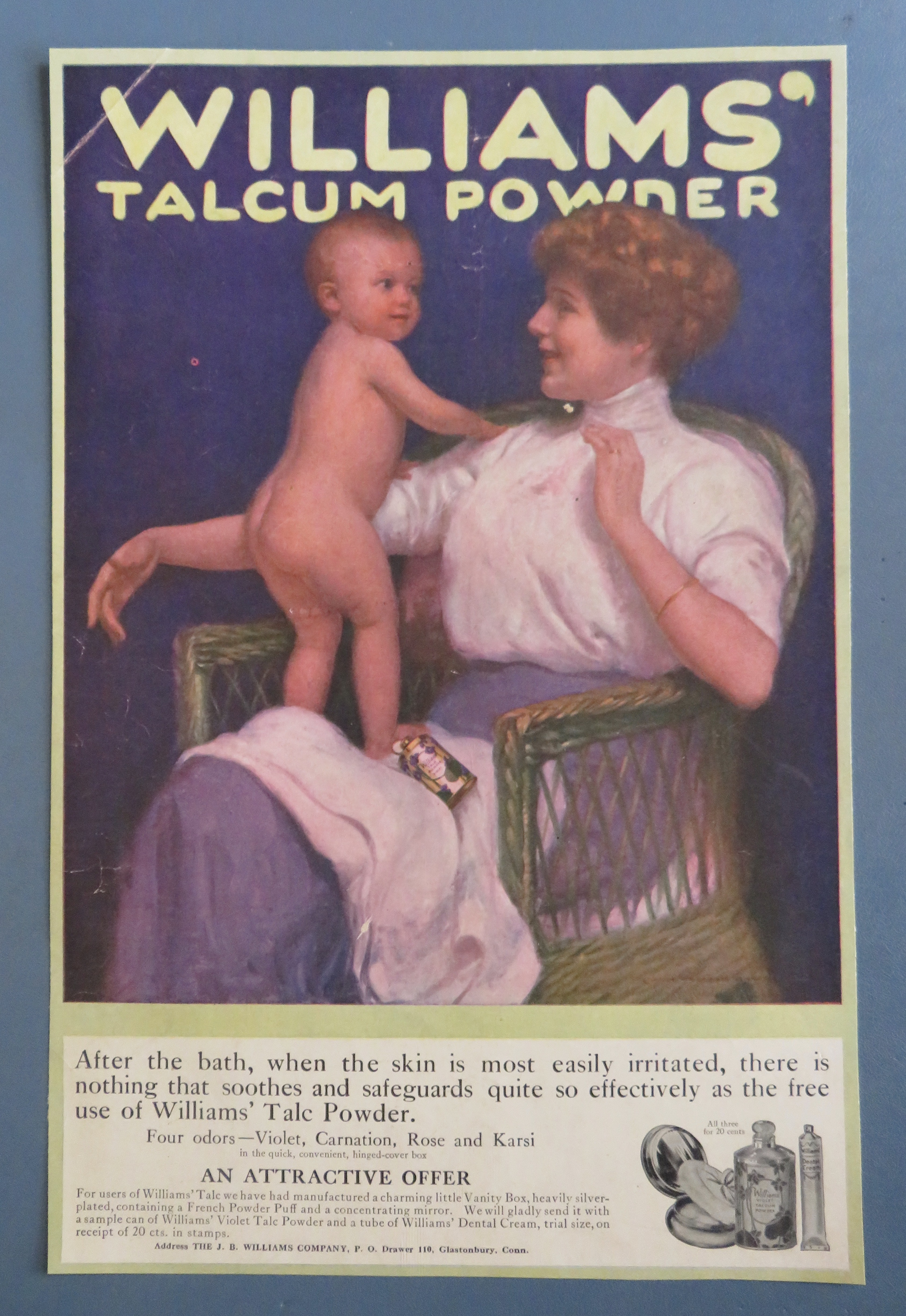 1913 Williams' Talcum Powder with Woman & Baby