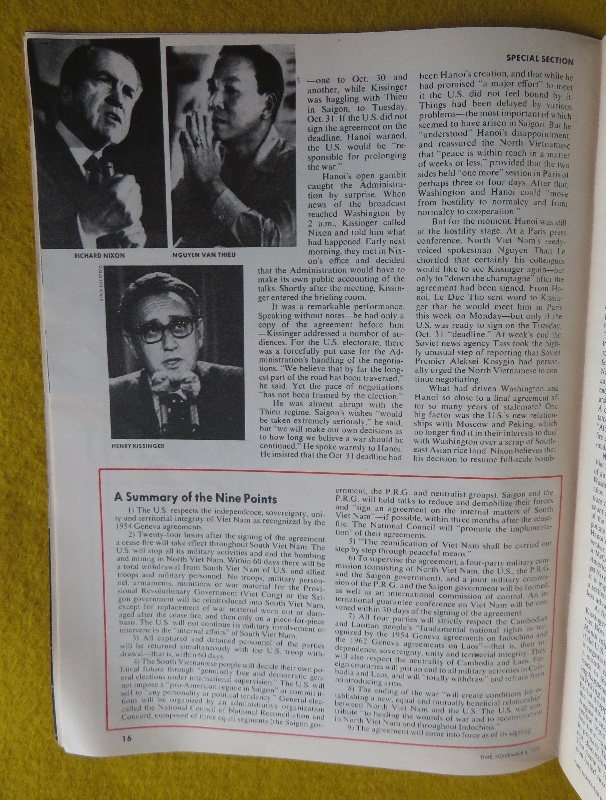 Time Magazine November 6, 1972 The Shape Of Peace