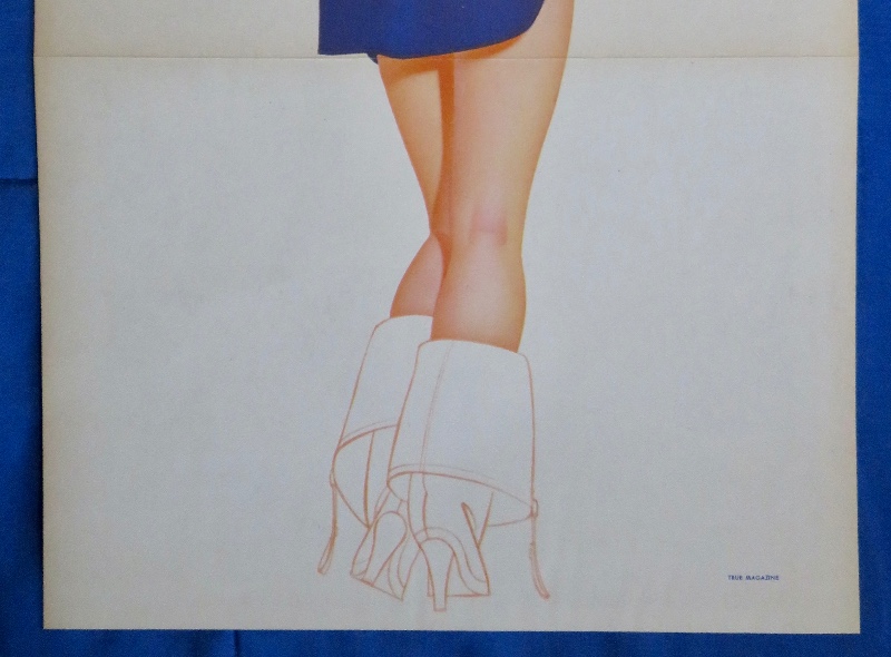 Original 1946 Sexy Pin Up Girl Wearing A Blue Shirt With A Cowboy Hat & Wearing Boots By George Petty