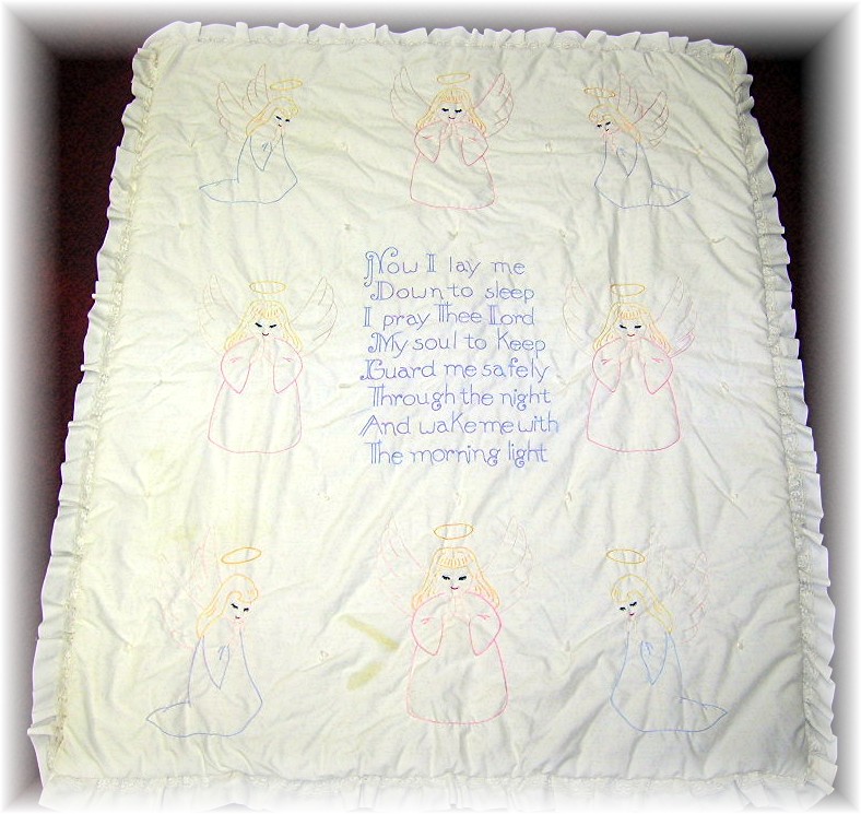 Baby Quilt Hand Embroidered Prayer & Angels