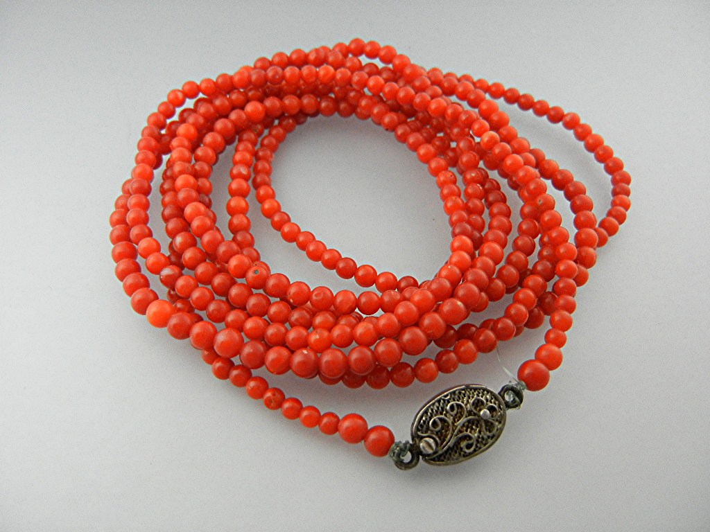 Necklace Coral Beads Sterling Silver Clasp