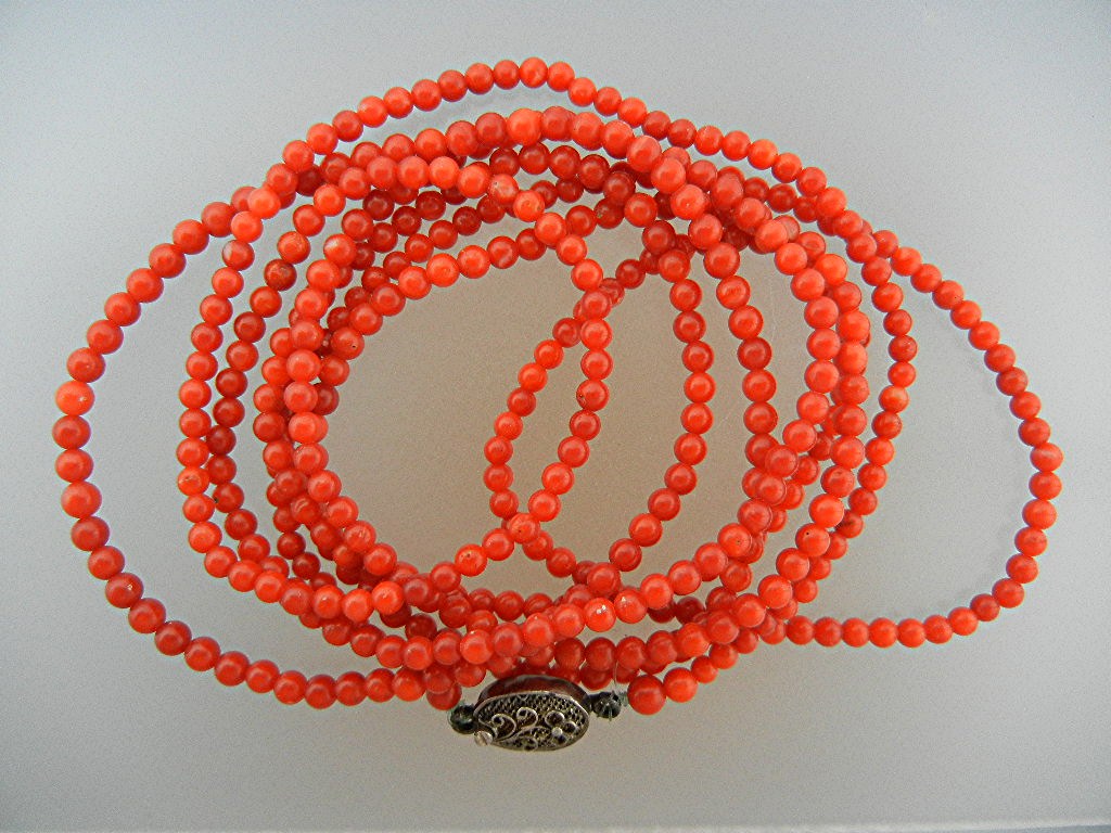 Necklace Coral Beads Sterling Silver Clasp