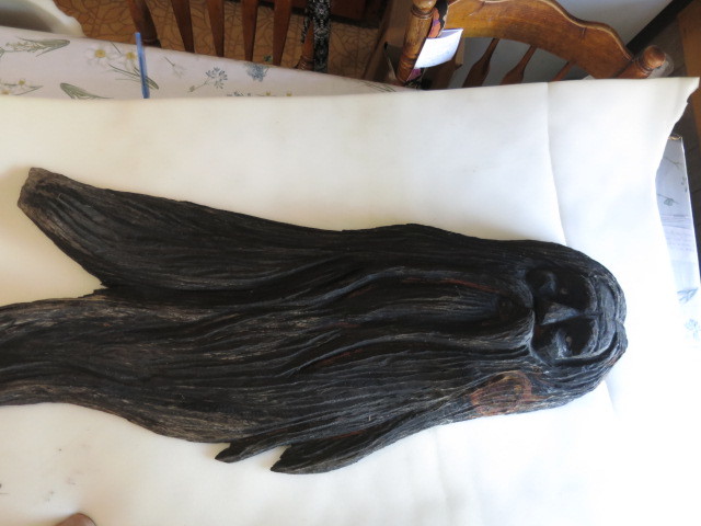 Carved Wood Tree Ebonized Folk Art Signed Woody 95 Height 41 inch