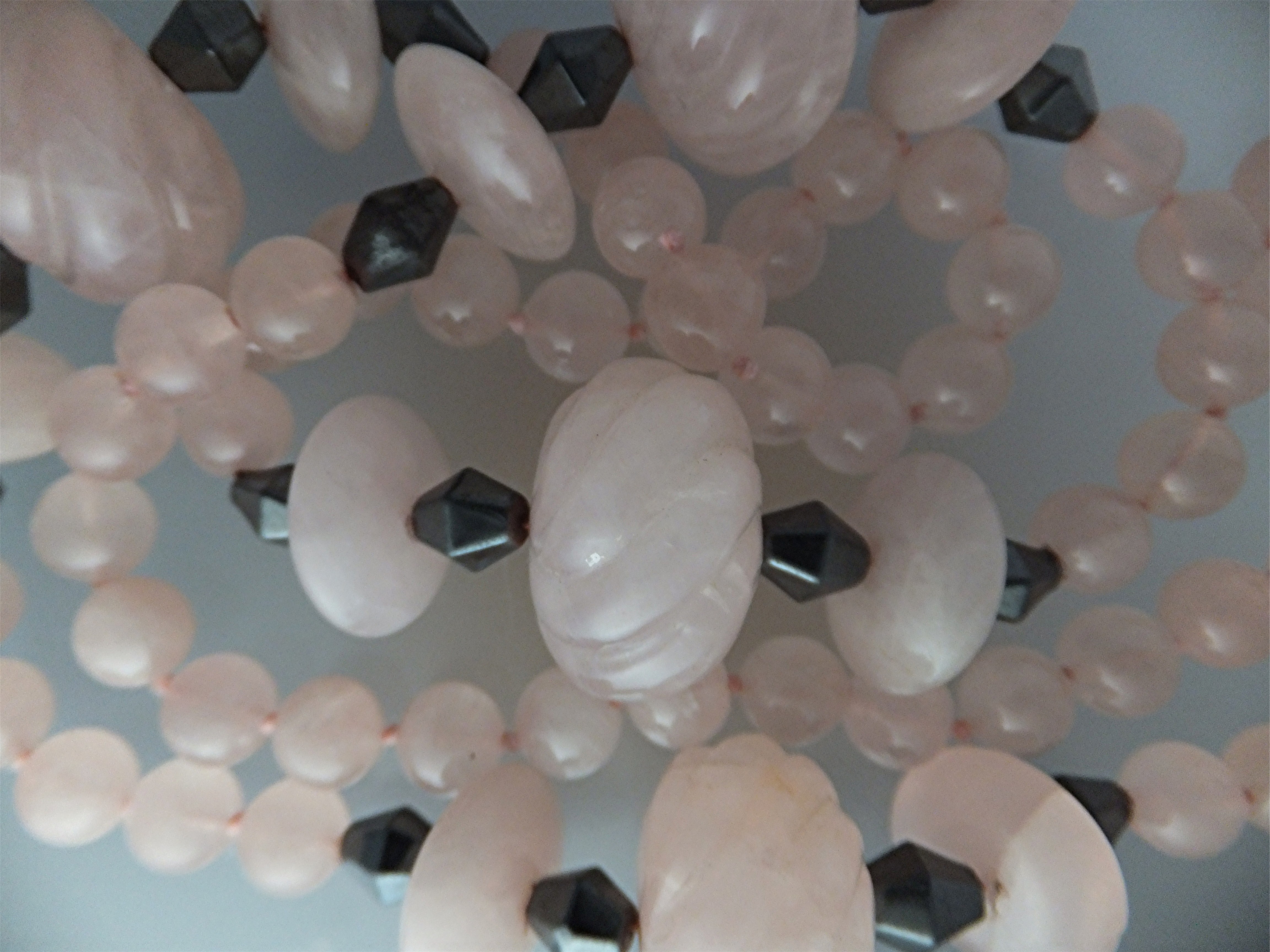 Necklace Carved Rose Quartz and Hematite