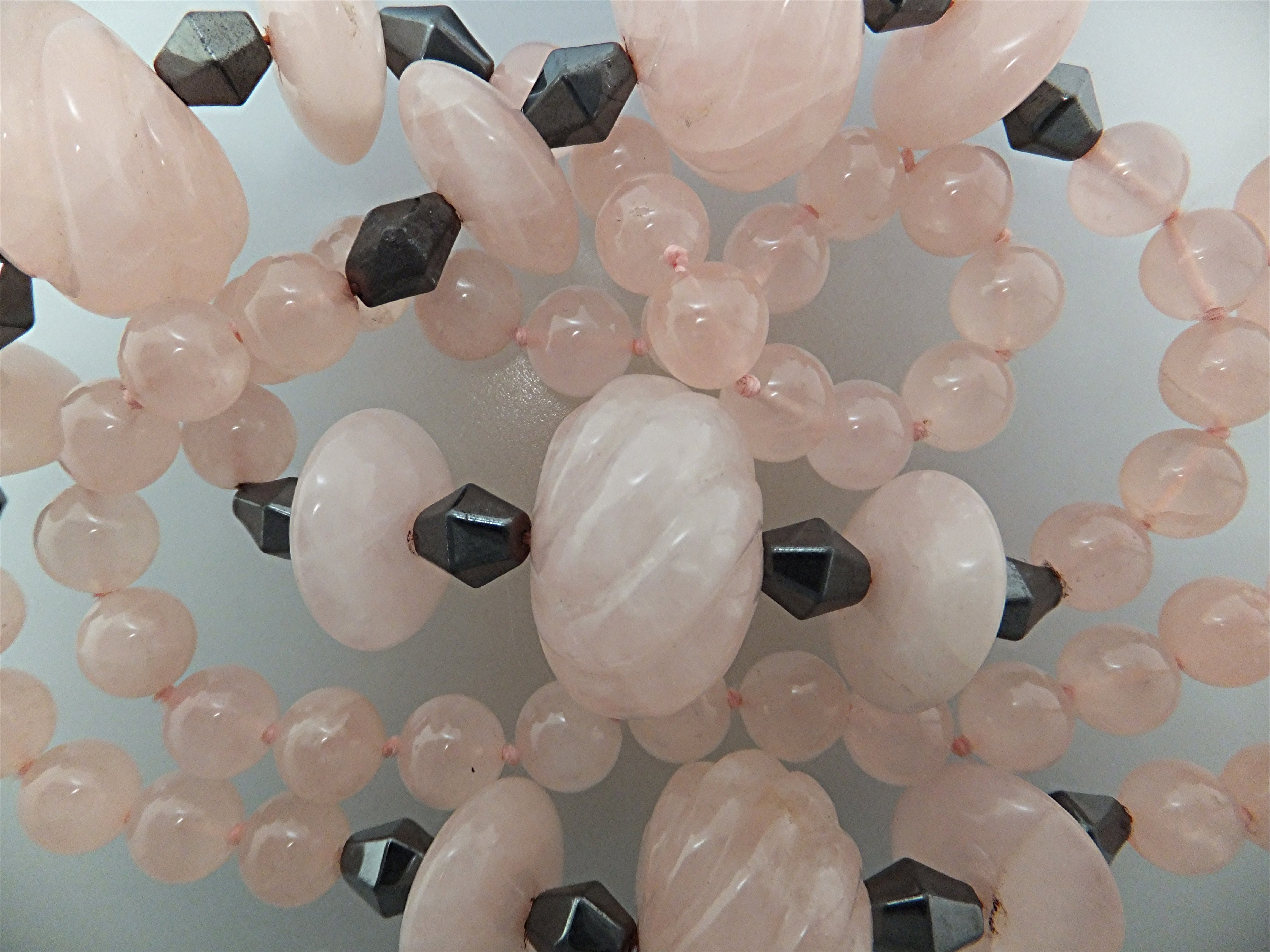 Necklace Carved Rose Quartz and Hematite