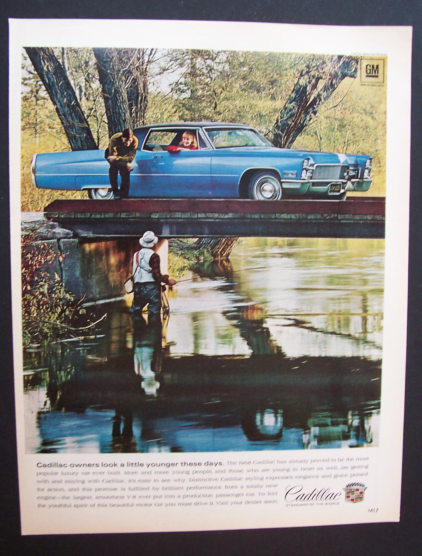 1968 Cadillac with a Man Fishing on a Bridge
