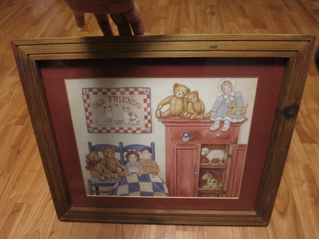 Old Friends framed print cats dolls teddy bears lamb Dog