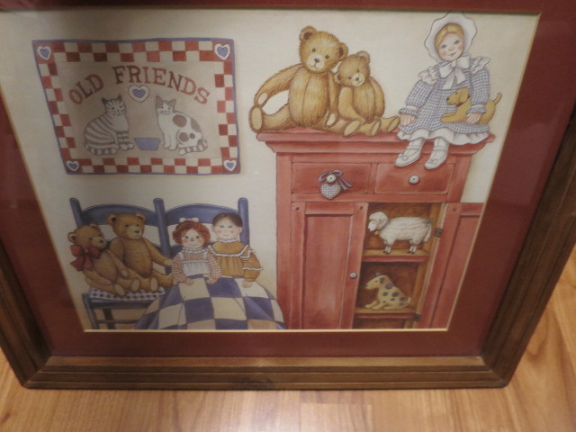 Old Friends framed print cats dolls teddy bears lamb Dog