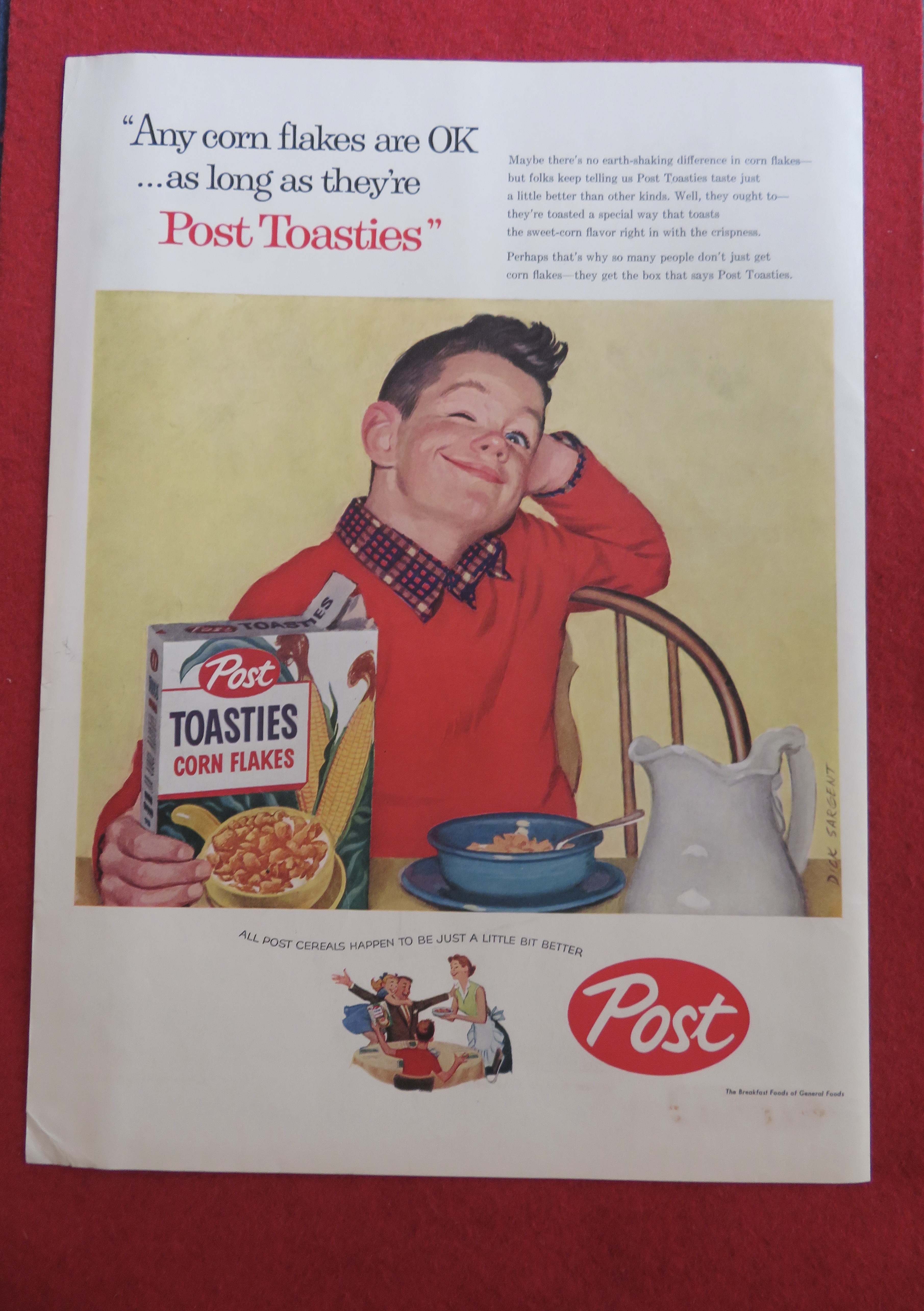 1957 Post Toasties Corn Flakes with Boy Smiling