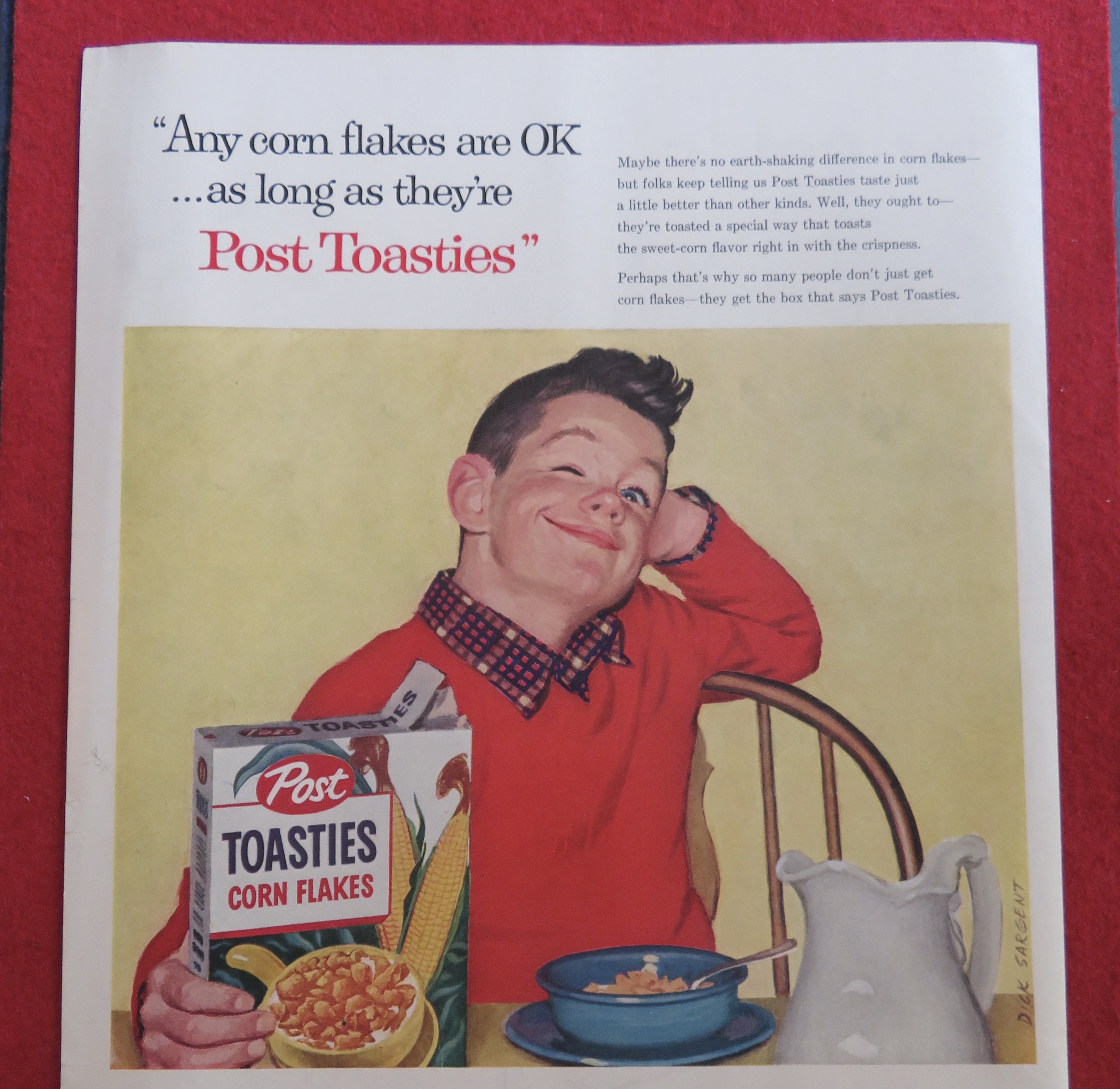 1957 Post Toasties Corn Flakes with Boy Smiling