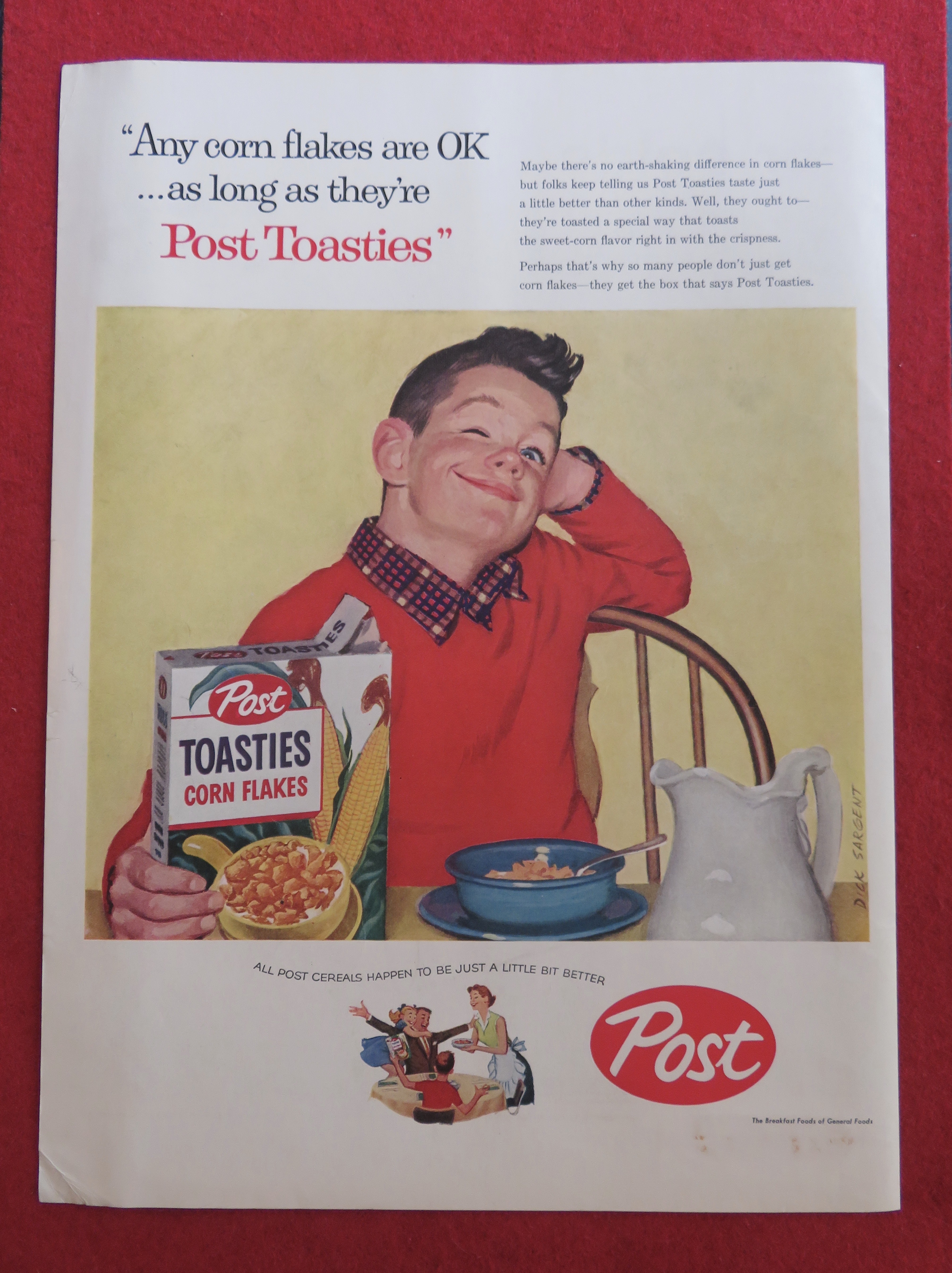 1957 Post Toasties Corn Flakes with Boy Smiling